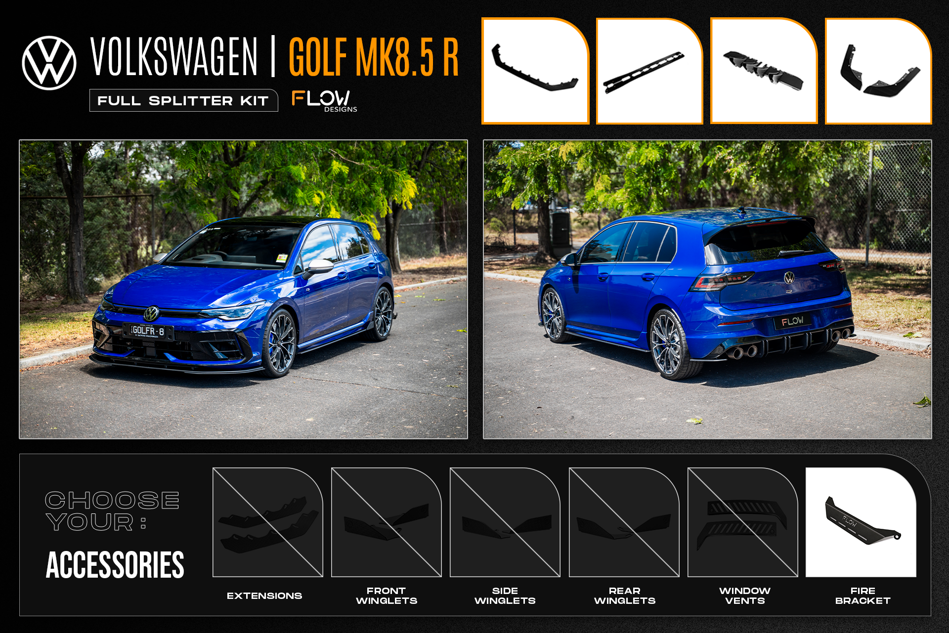 MK8.5 Golf R Full Lip Splitter Set