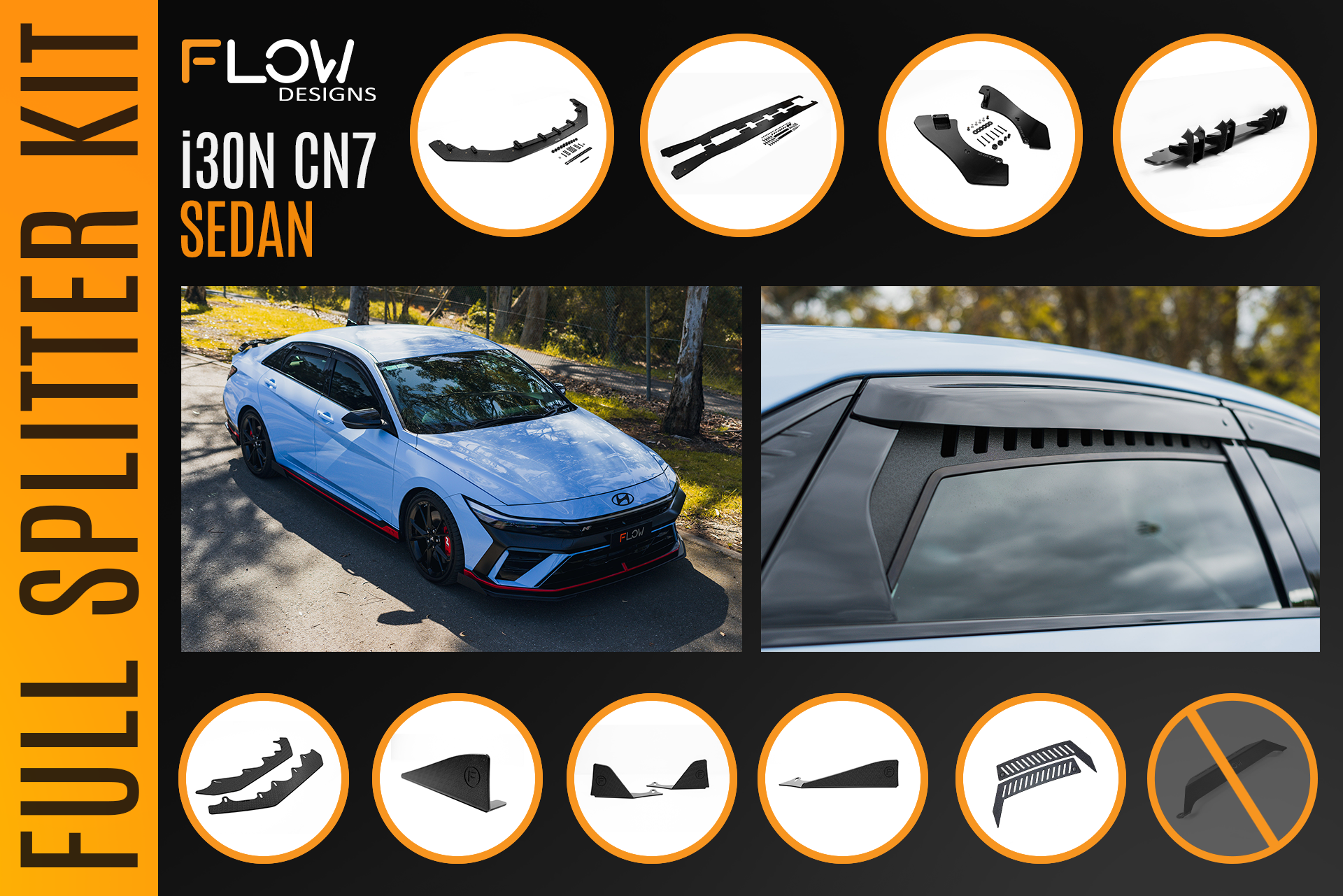 CN7 V2 Elantra N Sedan Facelift V2 - 2024 Full Lip Splitter Set