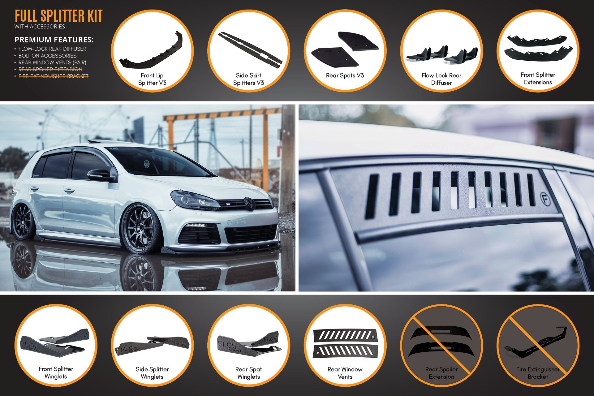 MK6 Golf R Full Lip Splitter Set WITHOUT Accessories