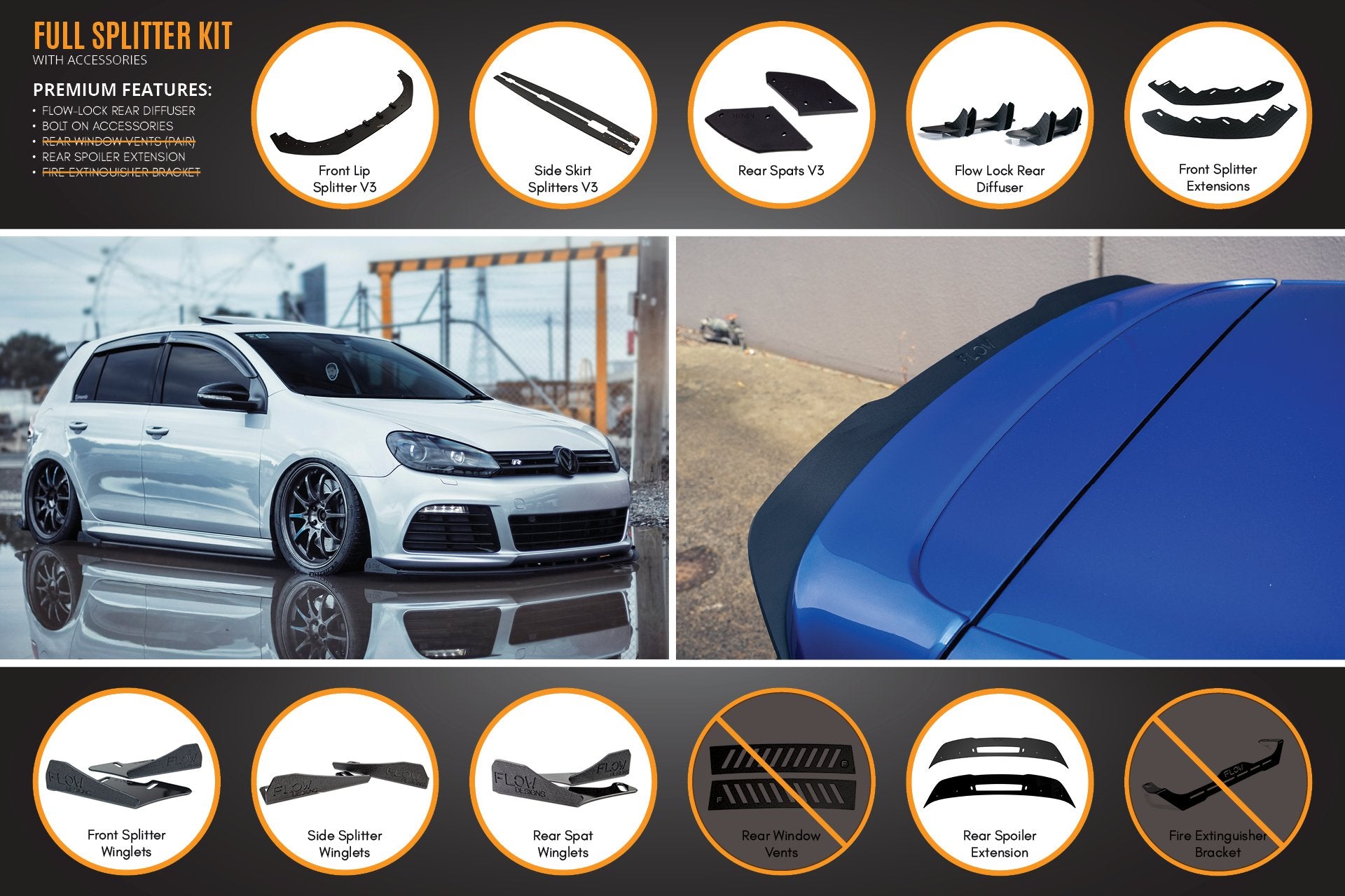 MK6 Golf R Full Lip Splitter Set WITHOUT Accessories