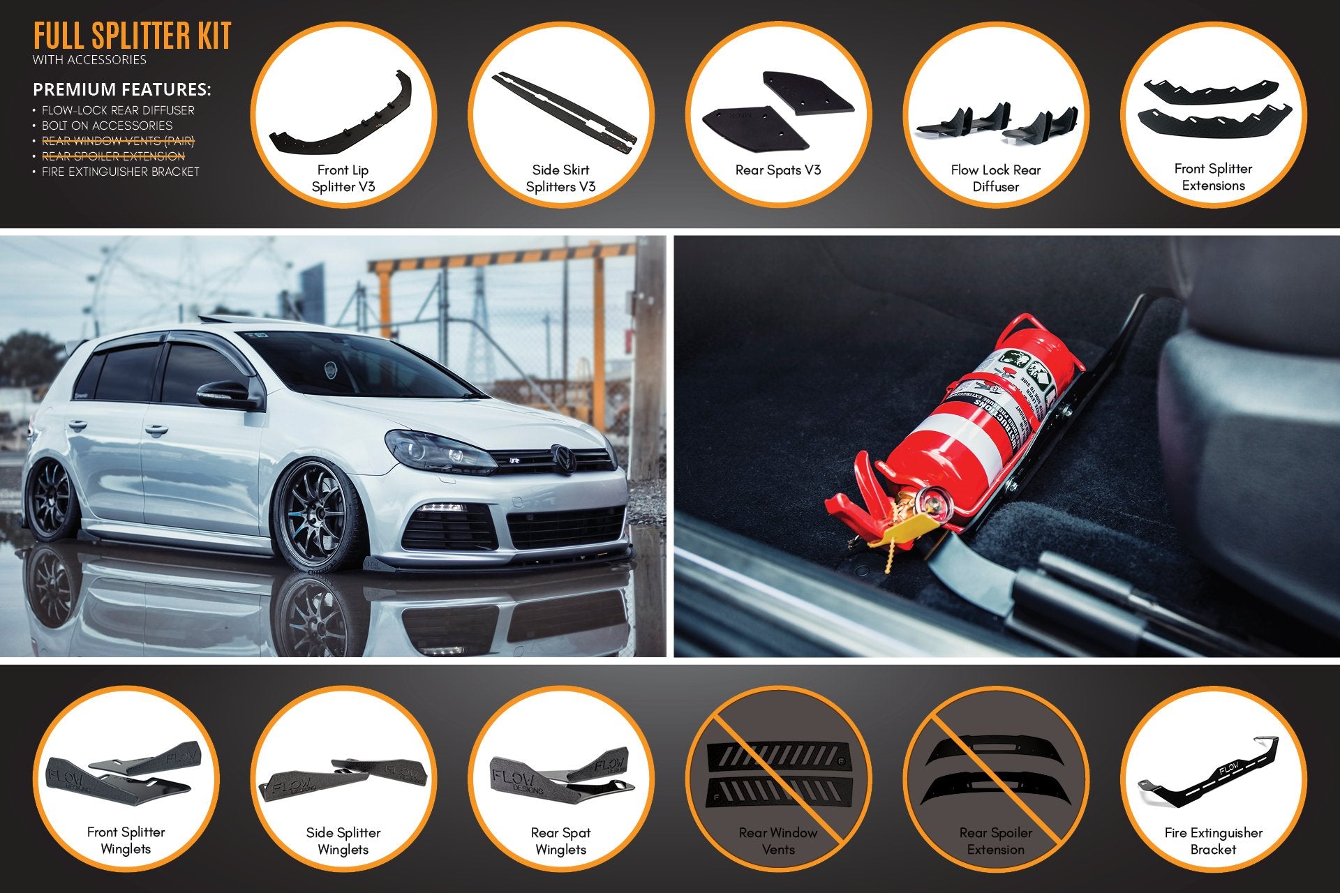 MK6 Golf R Full Lip Splitter Set WITHOUT Accessories