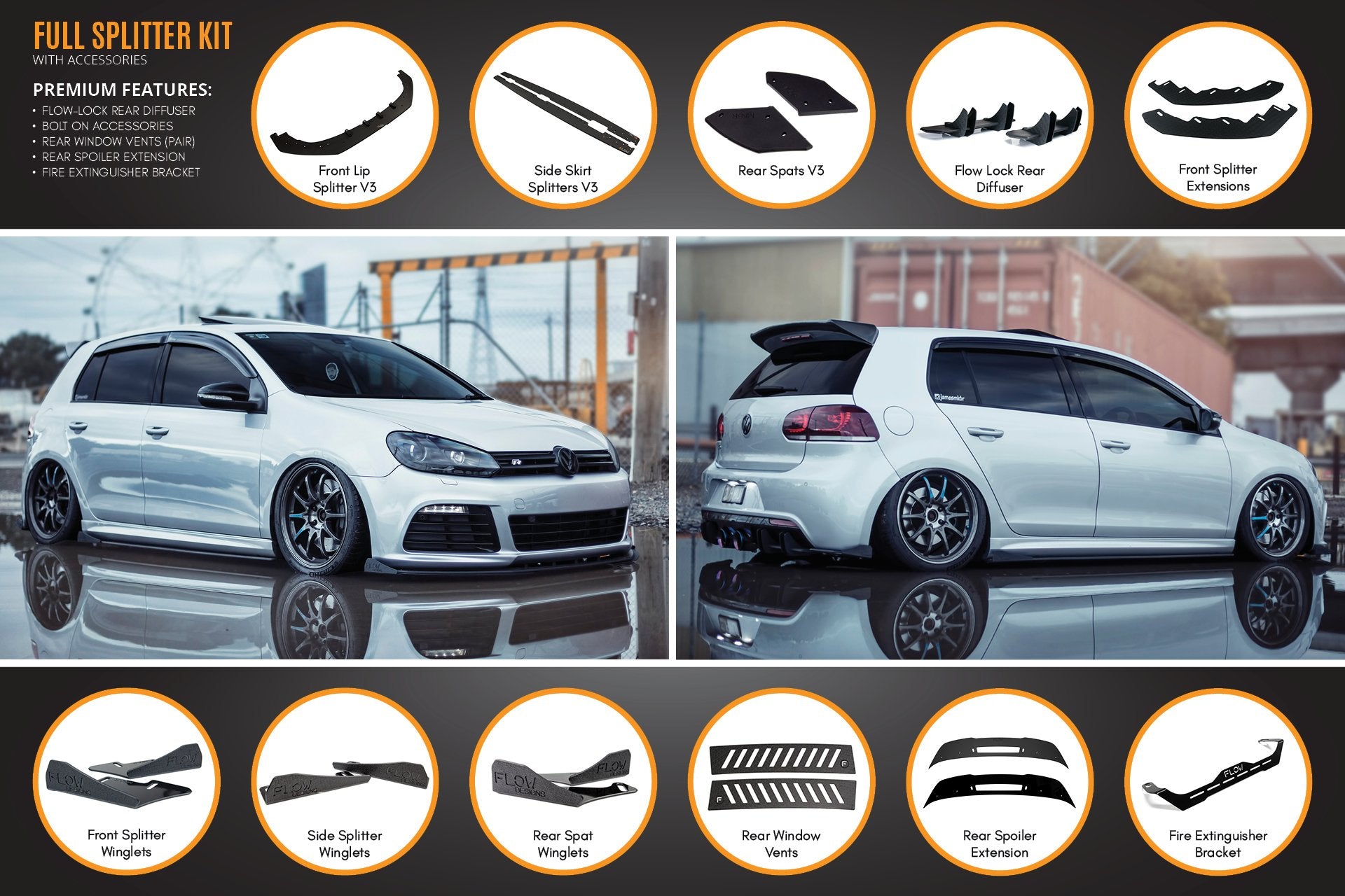 MK6 Golf R Full Lip Splitter Set WITHOUT Accessories