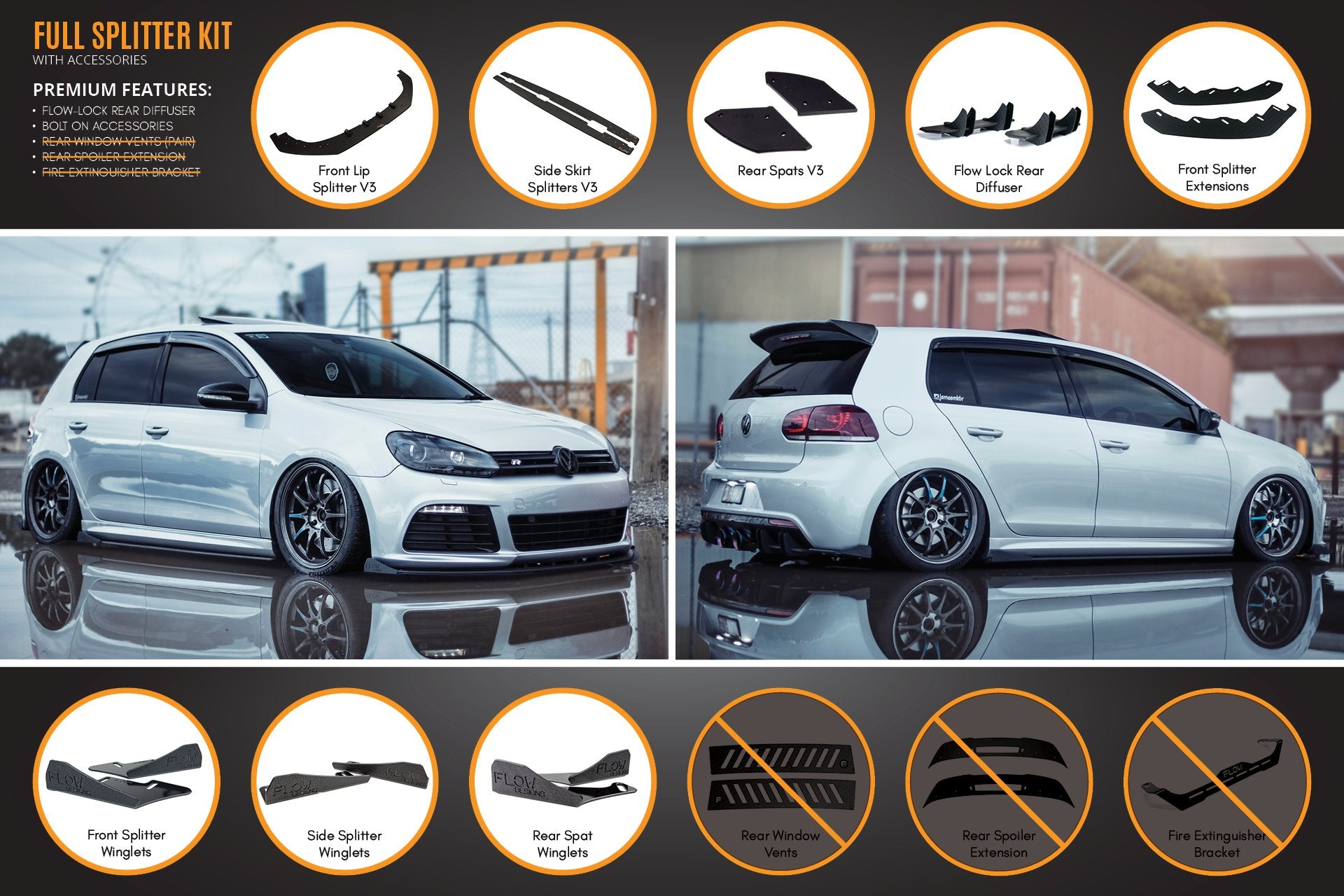 MK6 Golf R Full Lip Splitter Set WITHOUT Accessories