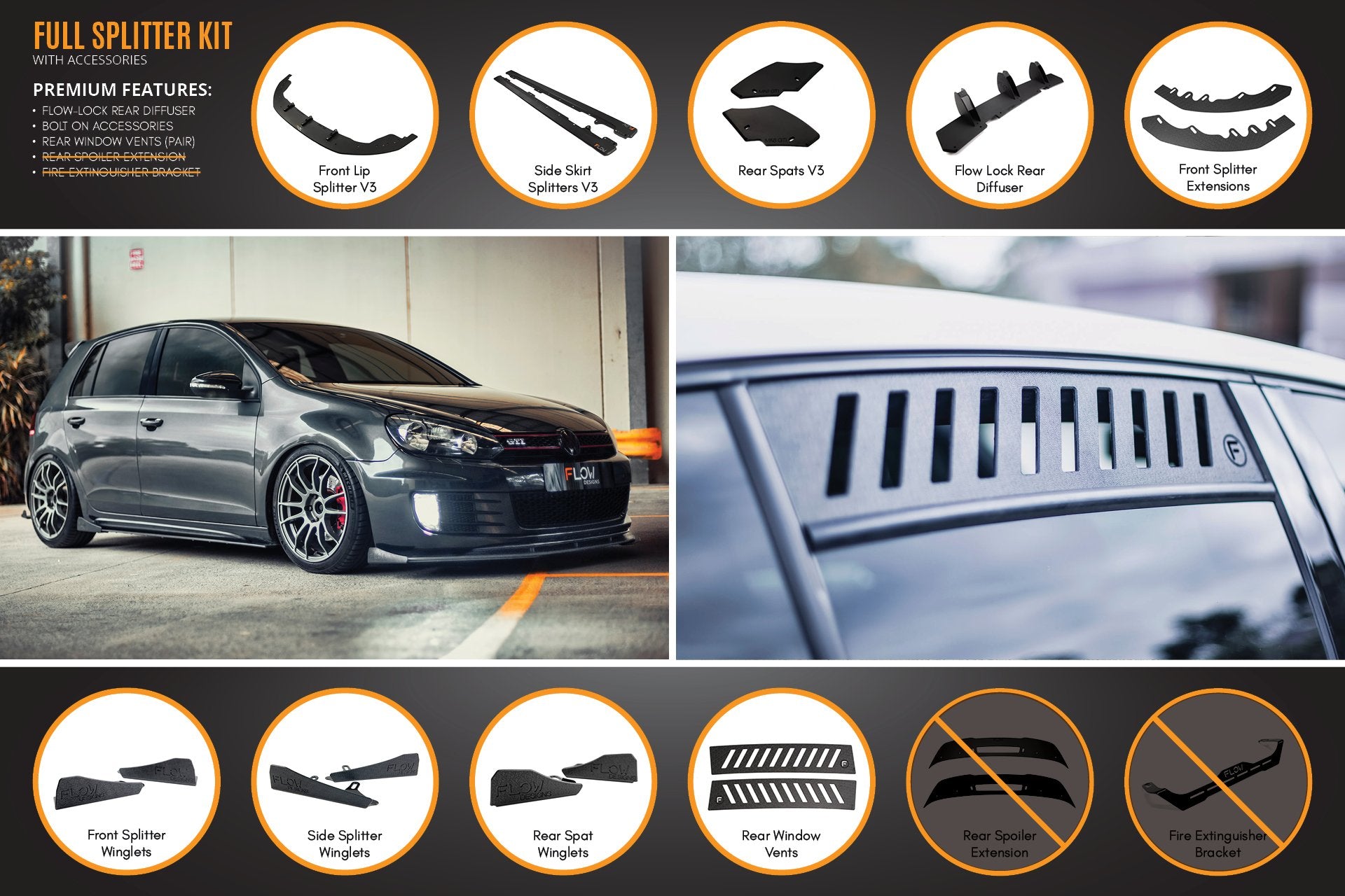 MK6 Golf GTI Full Lip Splitter Set