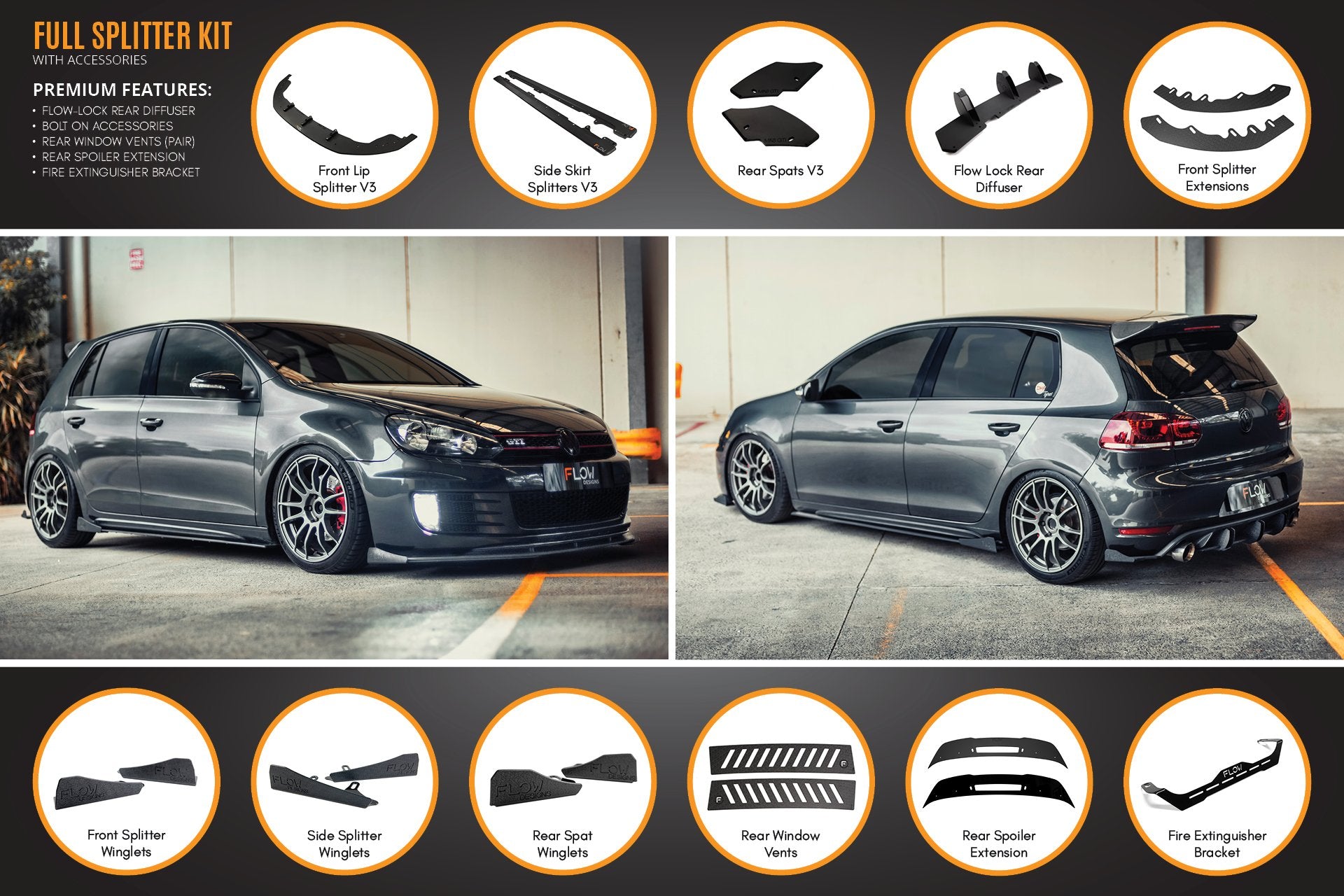 MK6 Golf GTI Full Lip Splitter Set