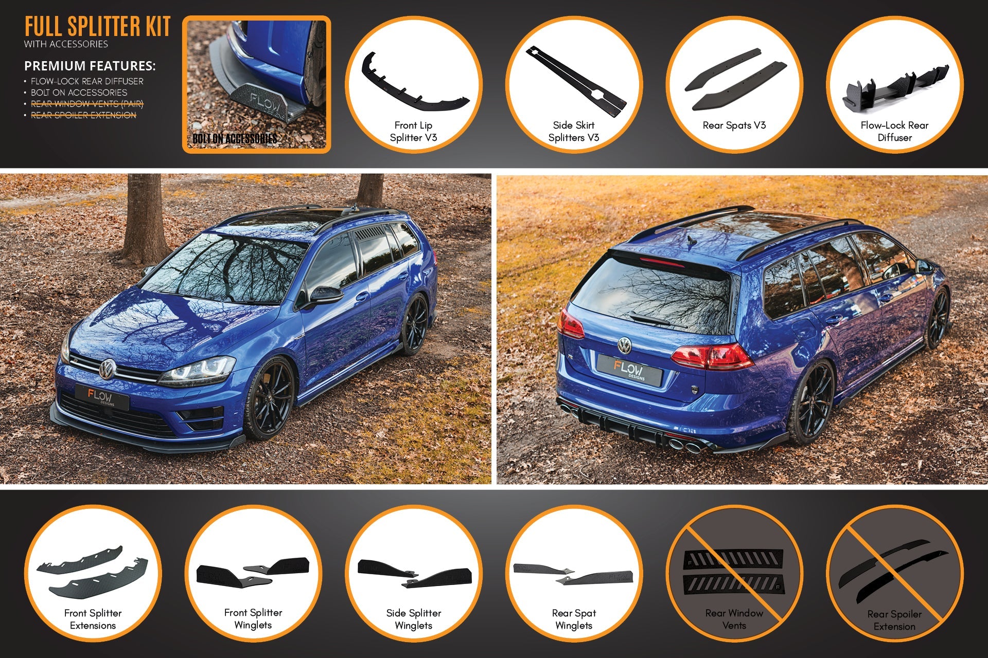 MK7 Golf R Wagon - Full Lip Splitter Set