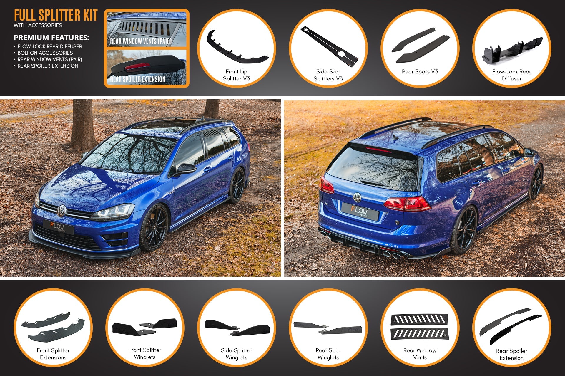 MK7 Golf R Wagon - Full Lip Splitter Set