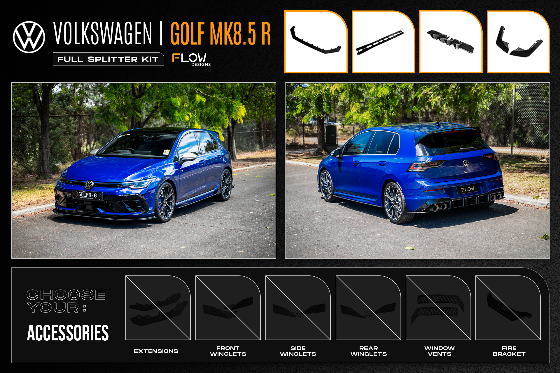 MK8.5 Golf R Full Lip Splitter Set