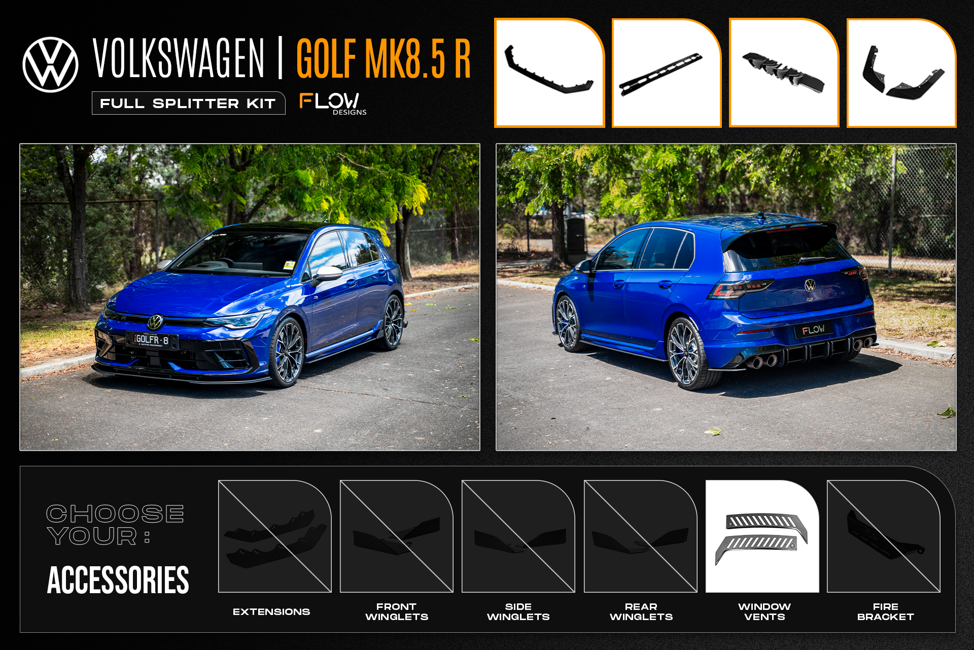 MK8.5 Golf R Full Lip Splitter Set
