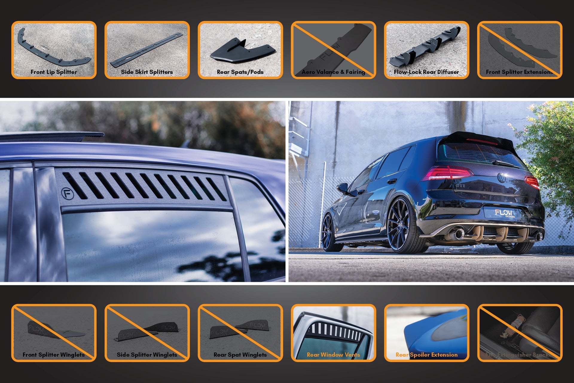 MK7.5 Golf R Full Lip Splitter Set with Flow-Lock Rear Diffuser