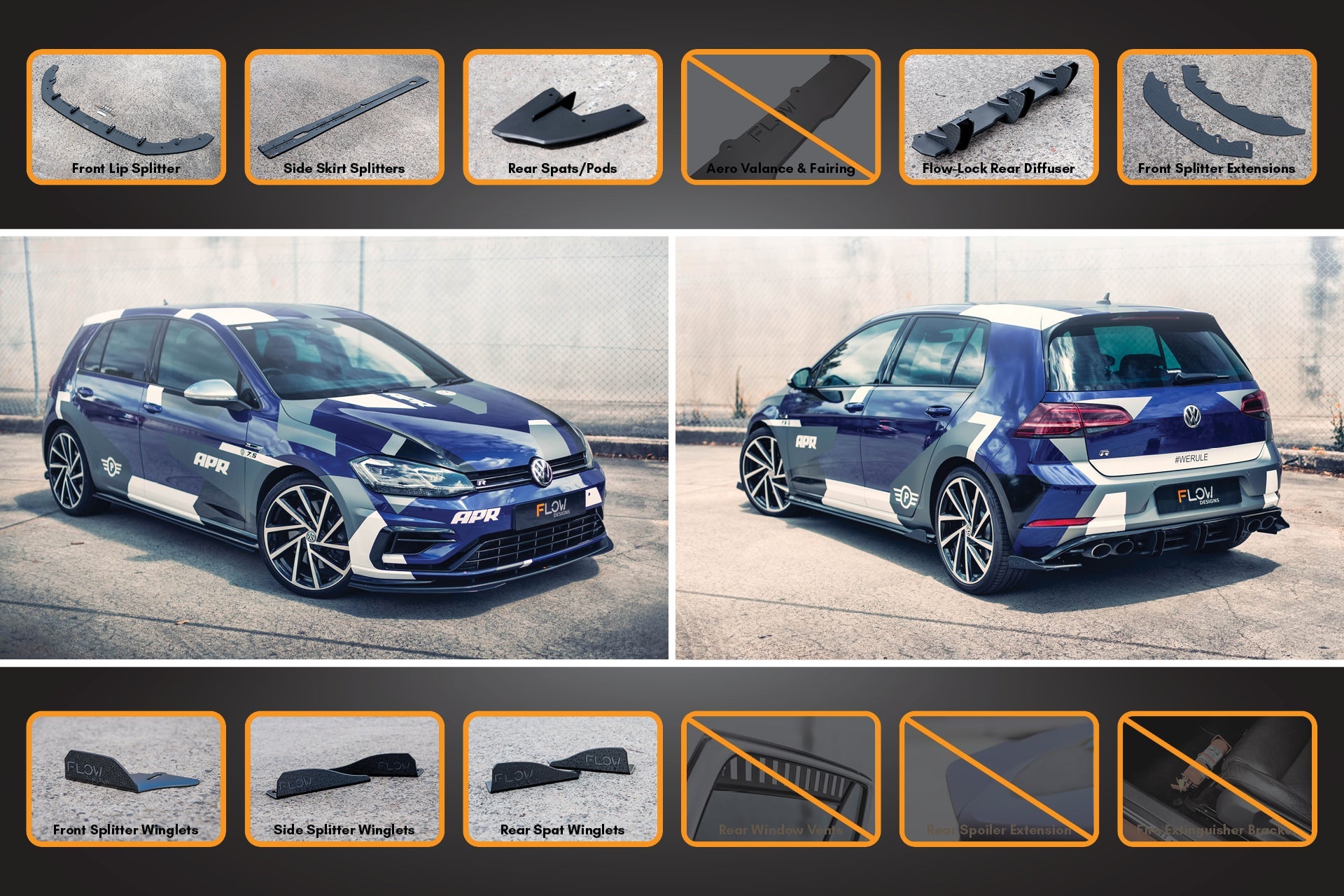 MK7.5 Golf R Full Lip Splitter Set with Flow-Lock Rear Diffuser