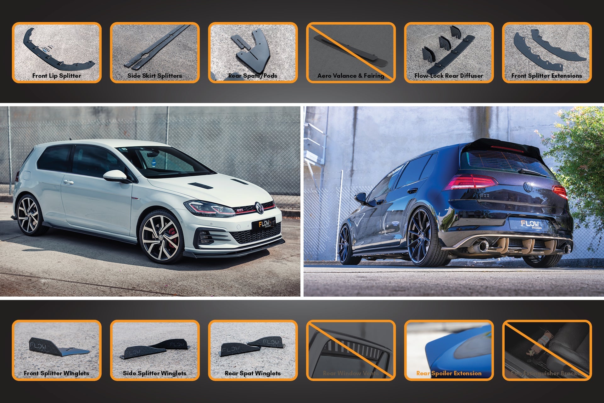 MK7.5 Golf GTI Full Lip Splitter Set with Flow-Lock Rear Diffuser