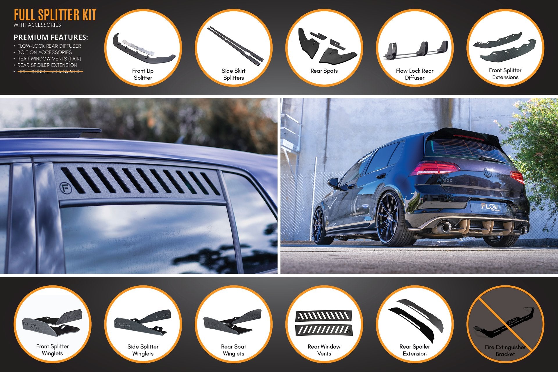 MK7 Golf GTI Full Lip Splitter Set with Flow-Lock Rear Diffuser