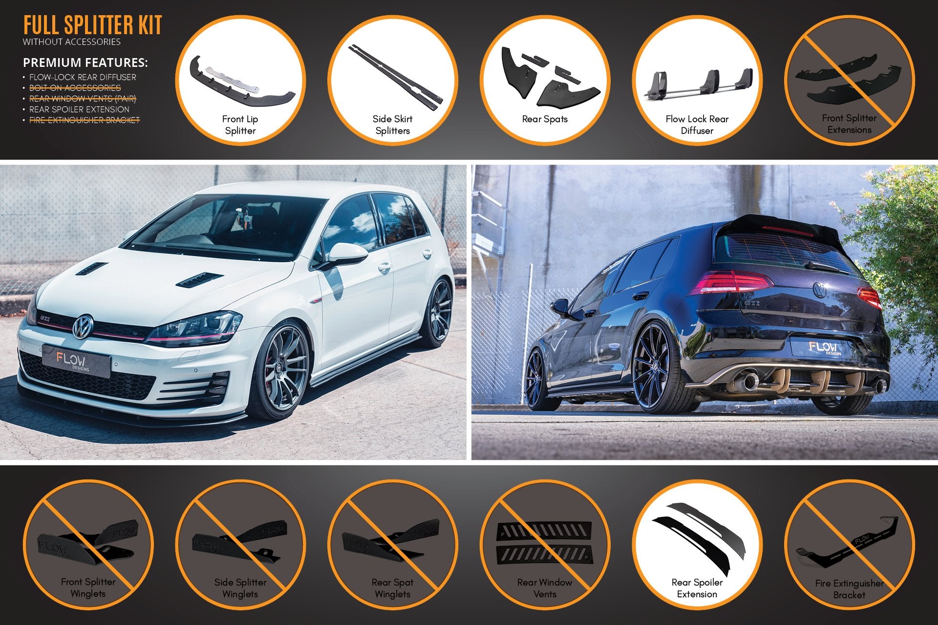 MK7 Golf GTI Full Lip Splitter Set with Flow-Lock Rear Diffuser