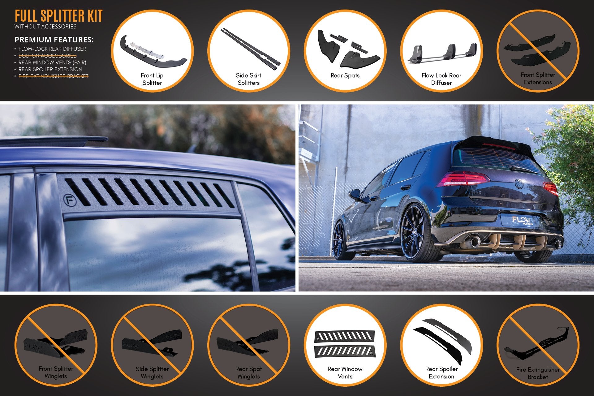 MK7 Golf GTI Full Lip Splitter Set with Flow-Lock Rear Diffuser