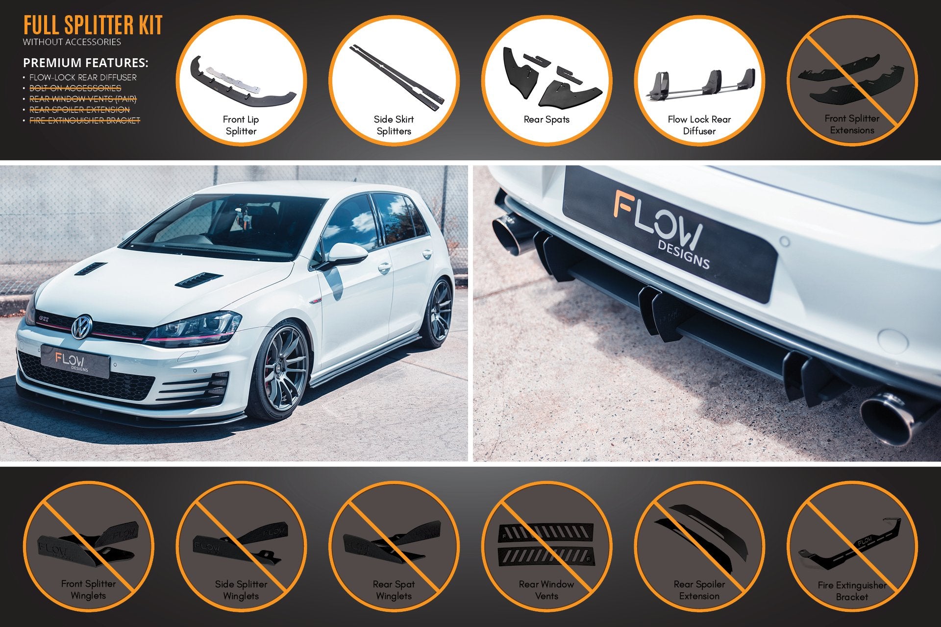 MK7 Golf GTI Full Lip Splitter Set with Flow-Lock Rear Diffuser