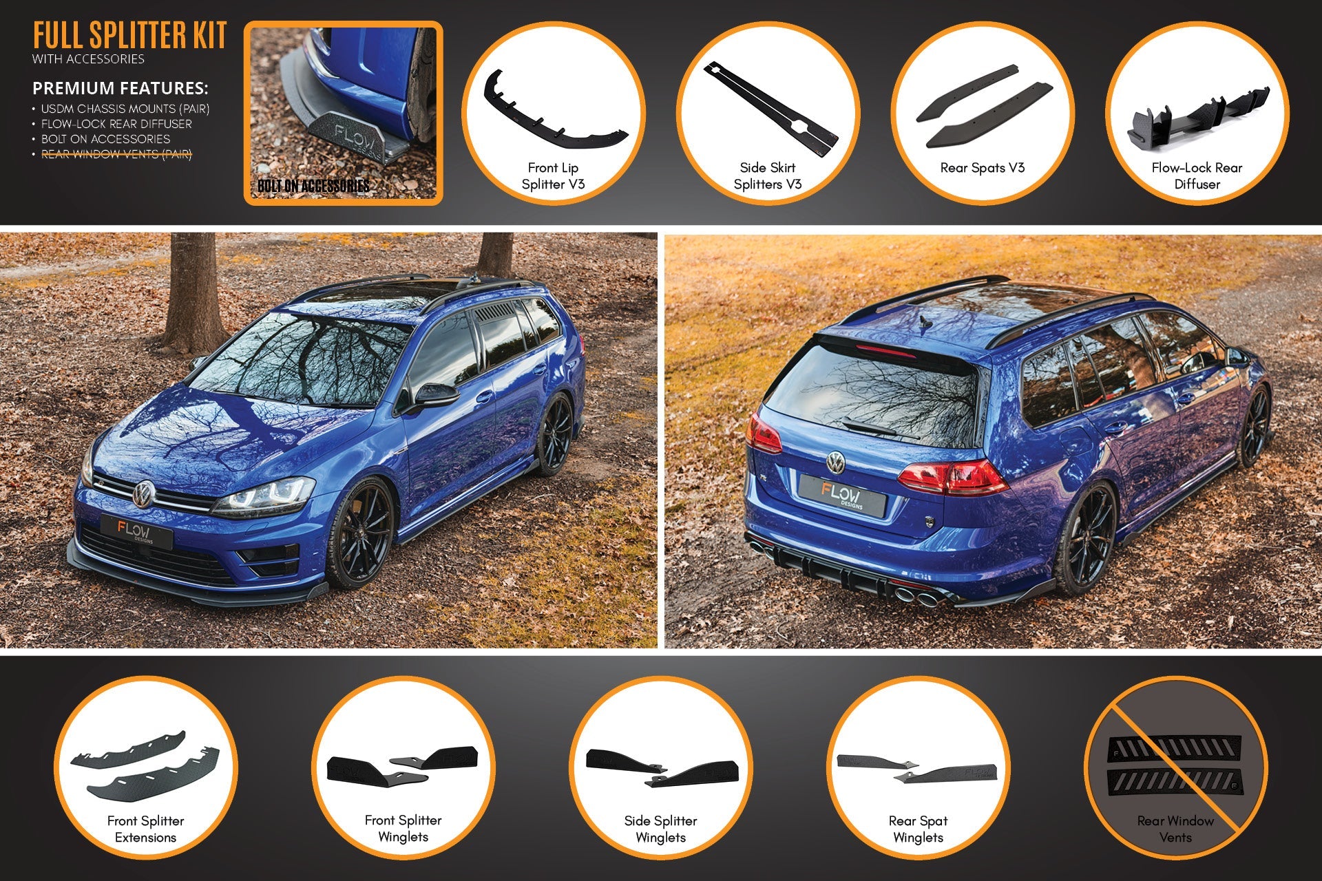 MK7 Golf R Wagon (USDM) Full Lip Splitter Set