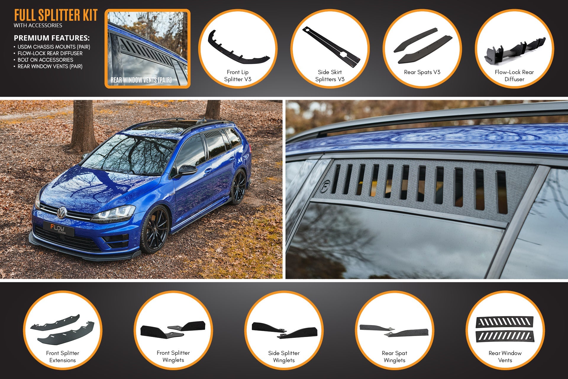 MK7 Golf R Wagon (USDM) Full Lip Splitter Set