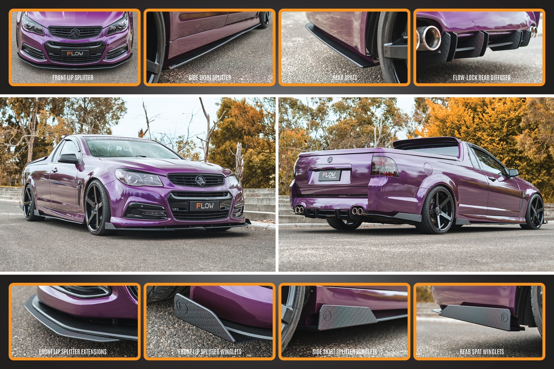 VF Commodore S1 Ute Full Lip Splitter Set