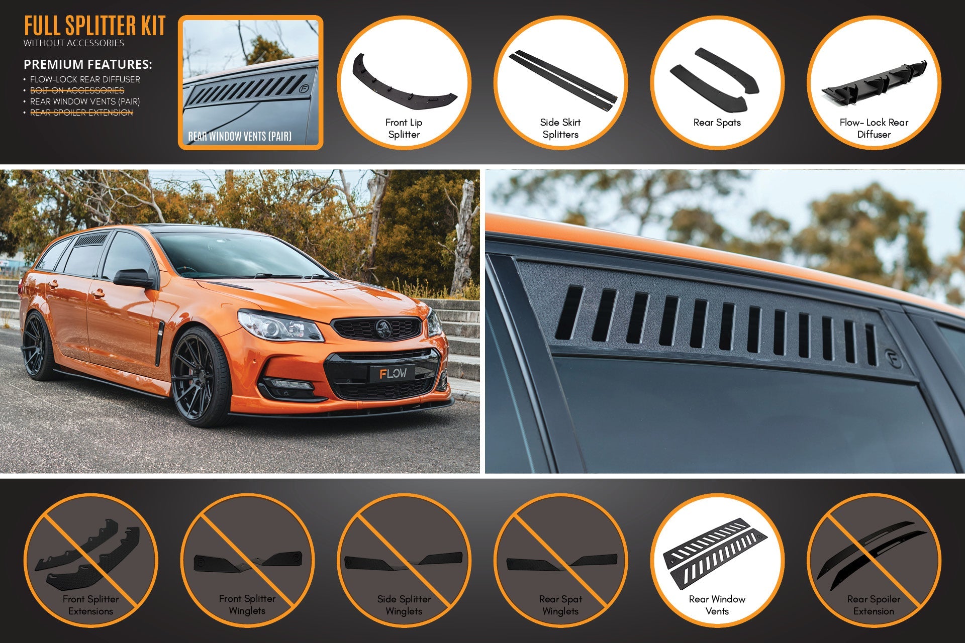 VF Commodore S2 Wagon Full Lip Splitter Set