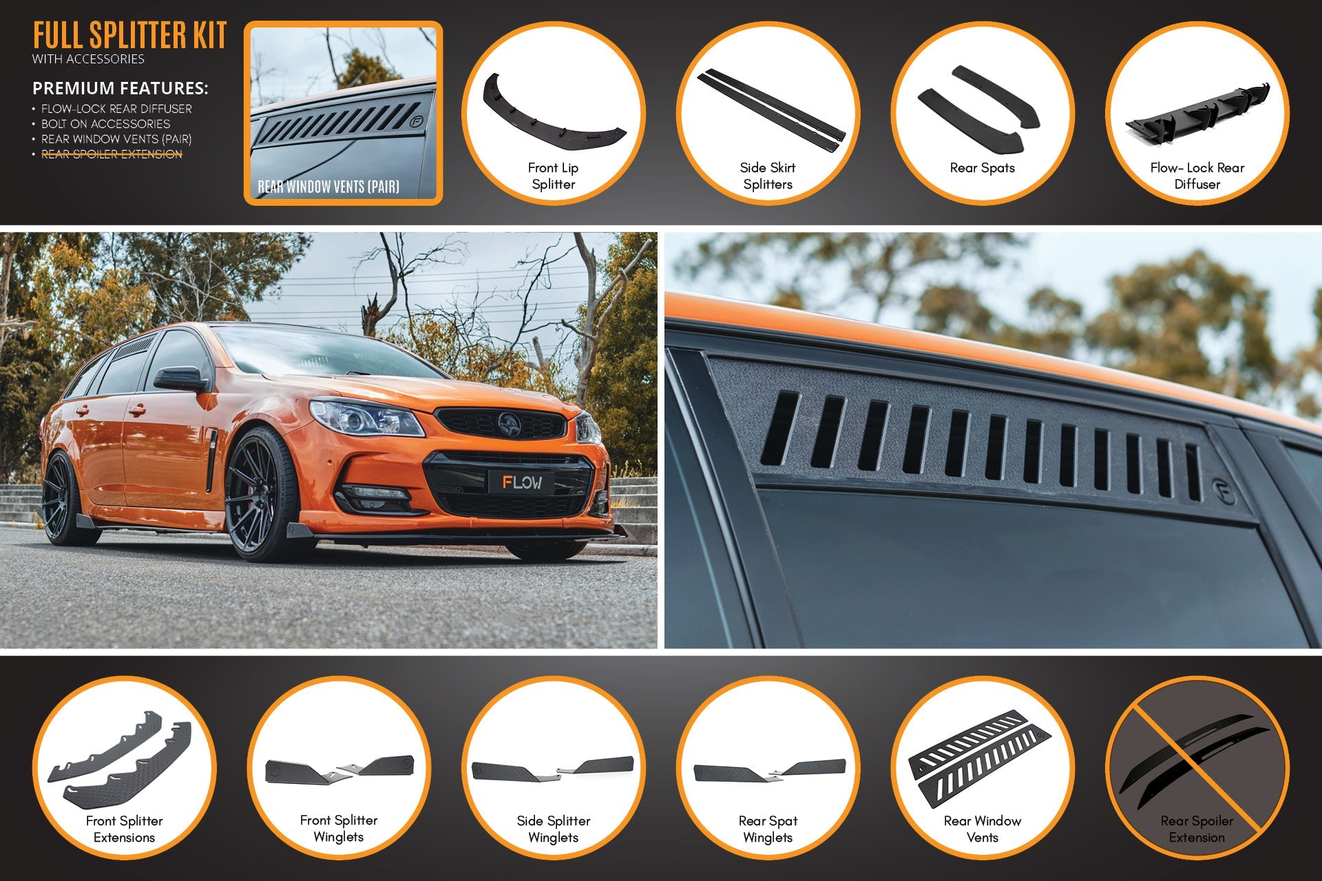 VF Commodore S2 Wagon Full Lip Splitter Set