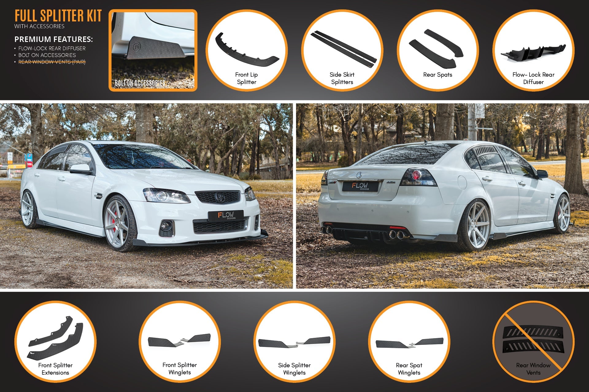 VE Commodore S2 Sedan Full Lip Splitter Set