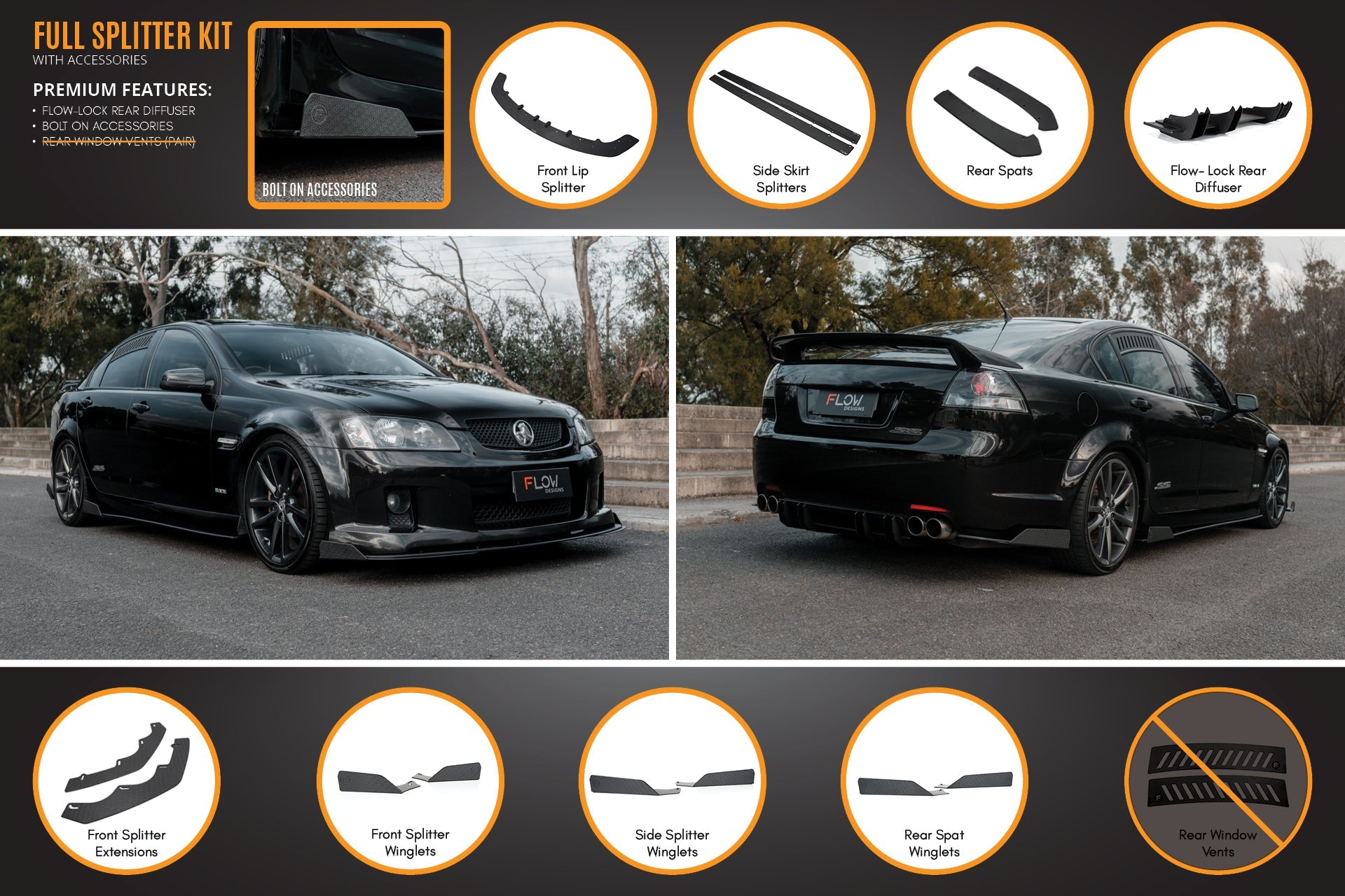 VE Commodore S1 Sedan Full Lip Splitter Set