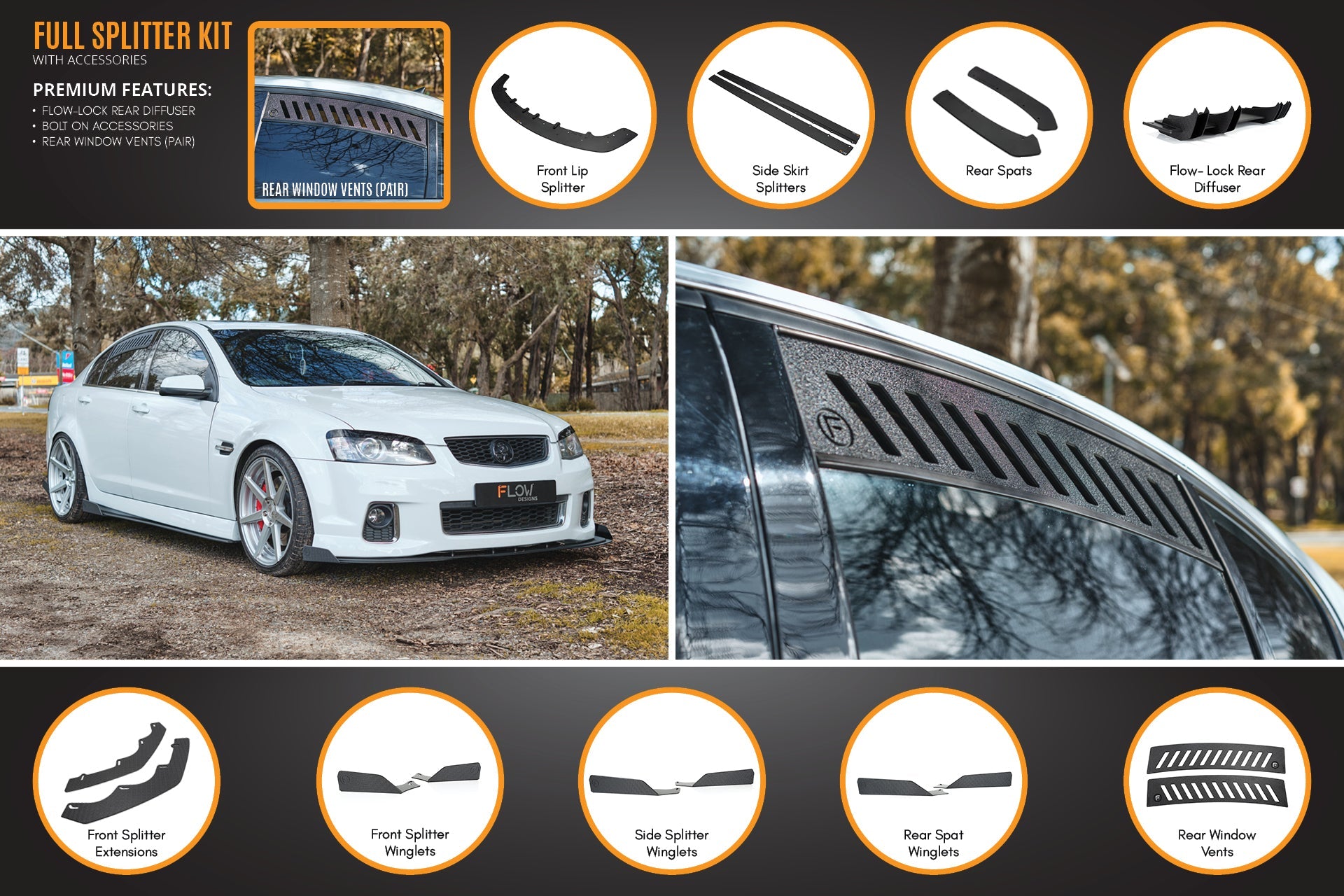 VE Commodore S2 Sedan Full Lip Splitter Set