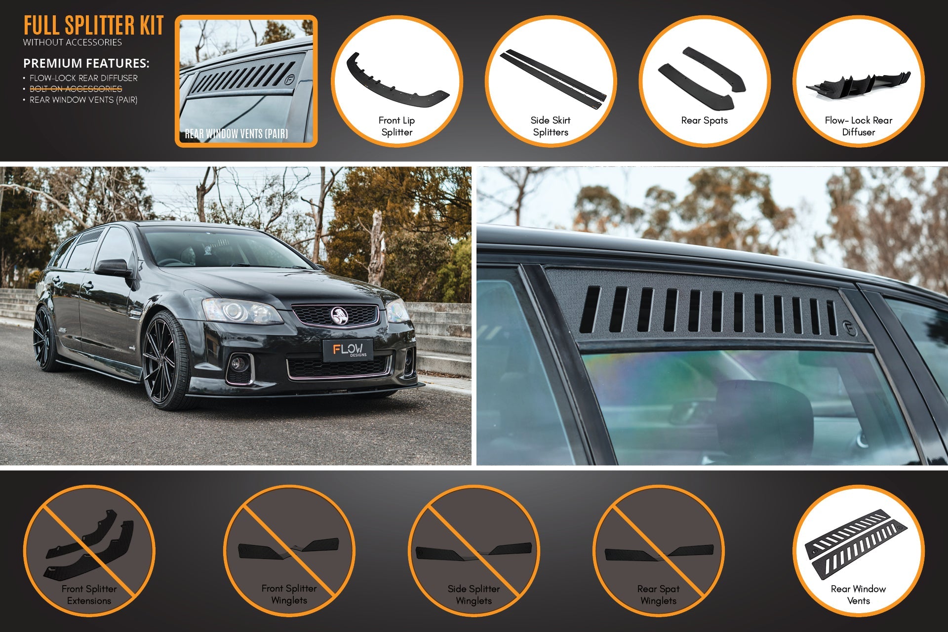 VE Commodore S2 Wagon Full Lip Splitter Set