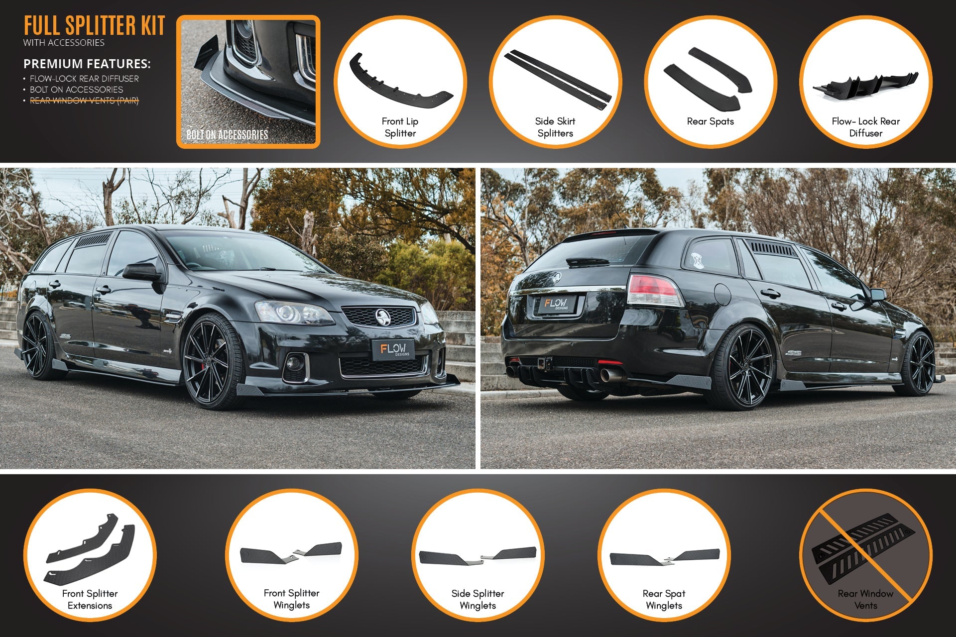 Buy Holden VE Commodore S2 Wagon Full Lip Splitter Set Online Flow Designs Australia