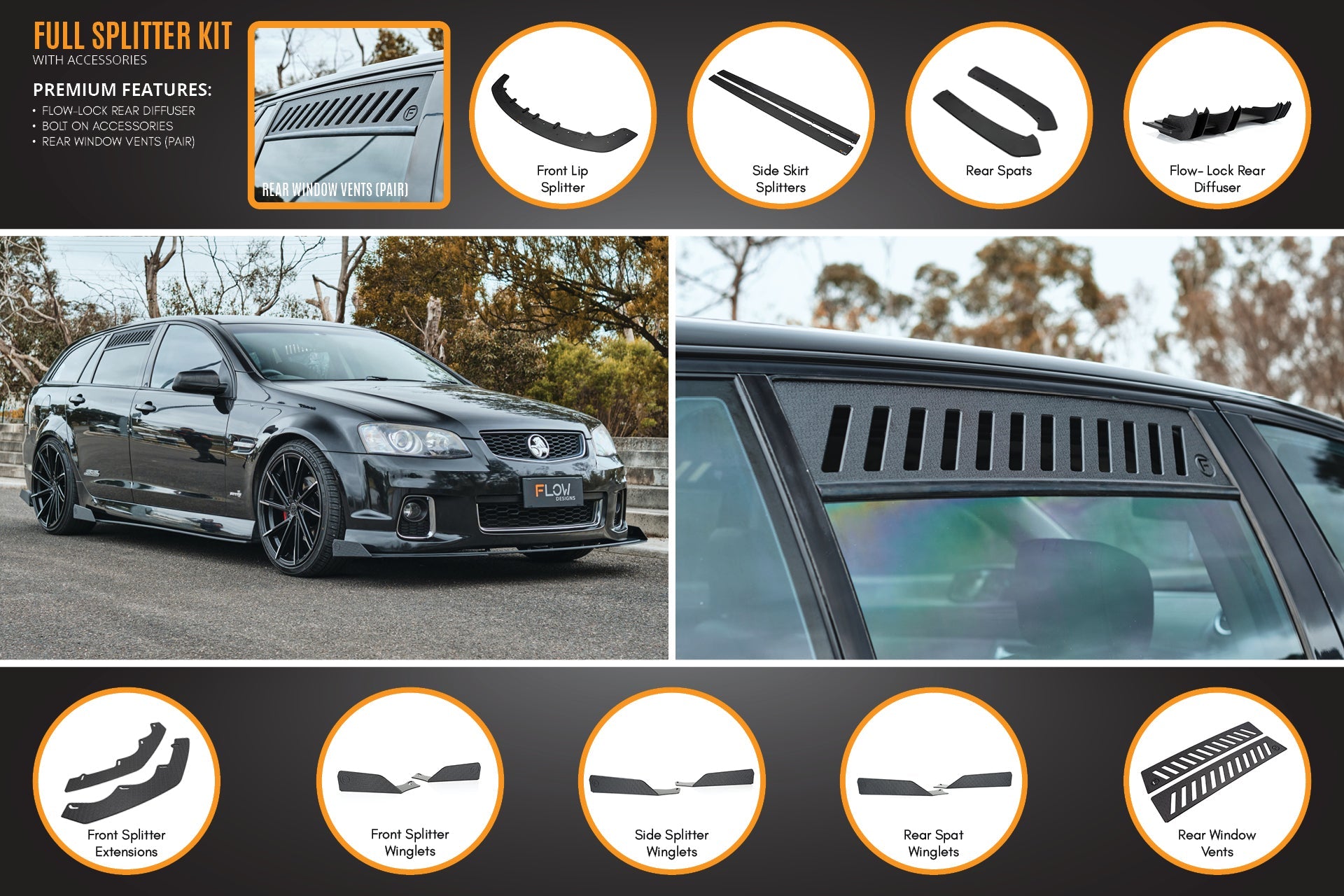 VE Commodore S2 Wagon Full Lip Splitter Set