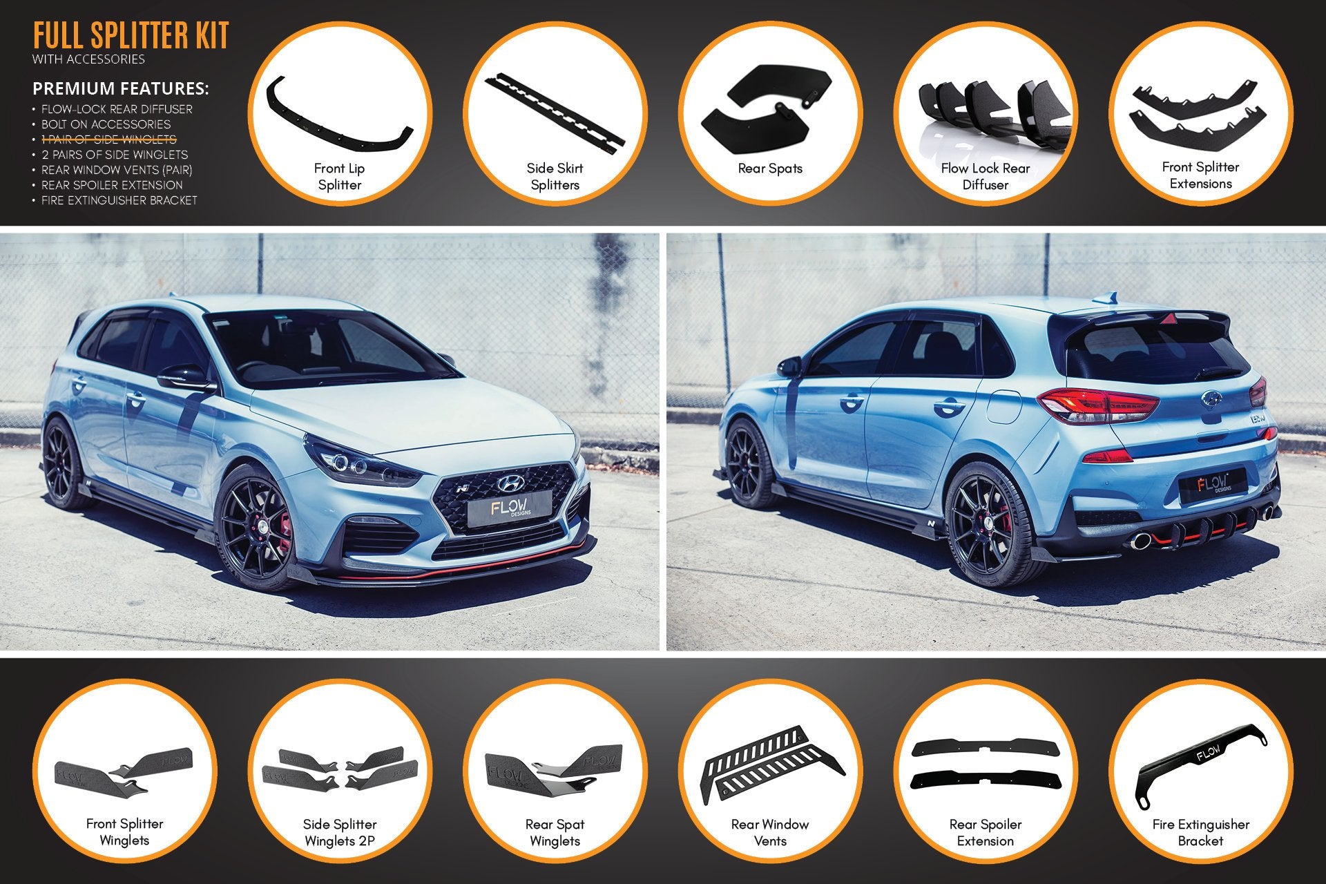 i30N Hatch PD (2018-2020) Full Lip Splitter Set