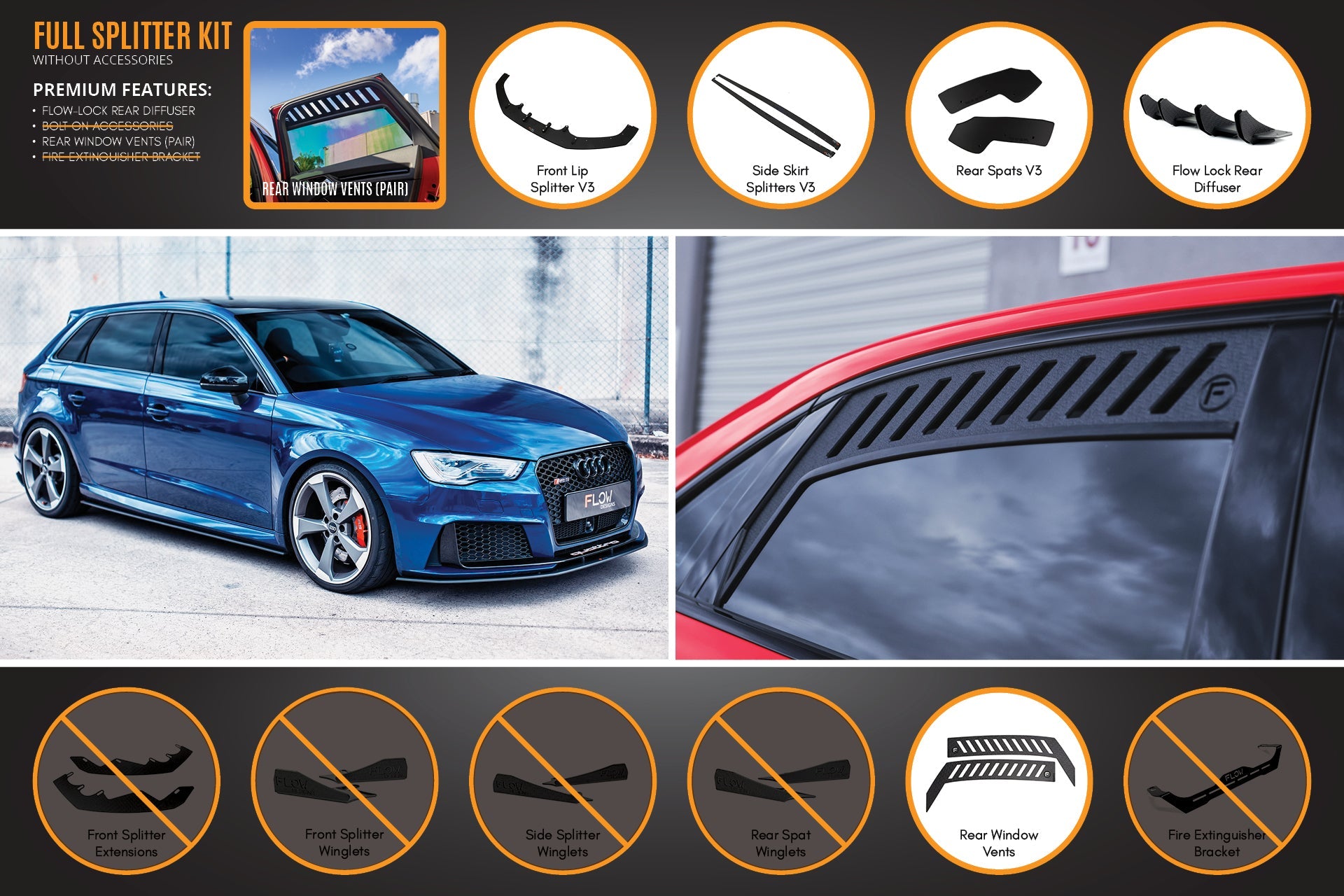 RS3 8V Sportback (Pre-Facelift) Full Lip Splitter Set