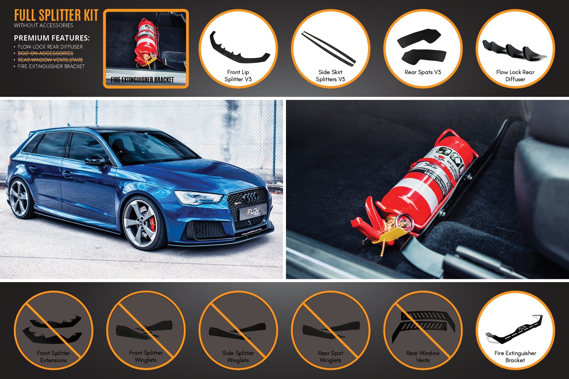 RS3 8V Sportback (Pre-Facelift) Full Lip Splitter Set