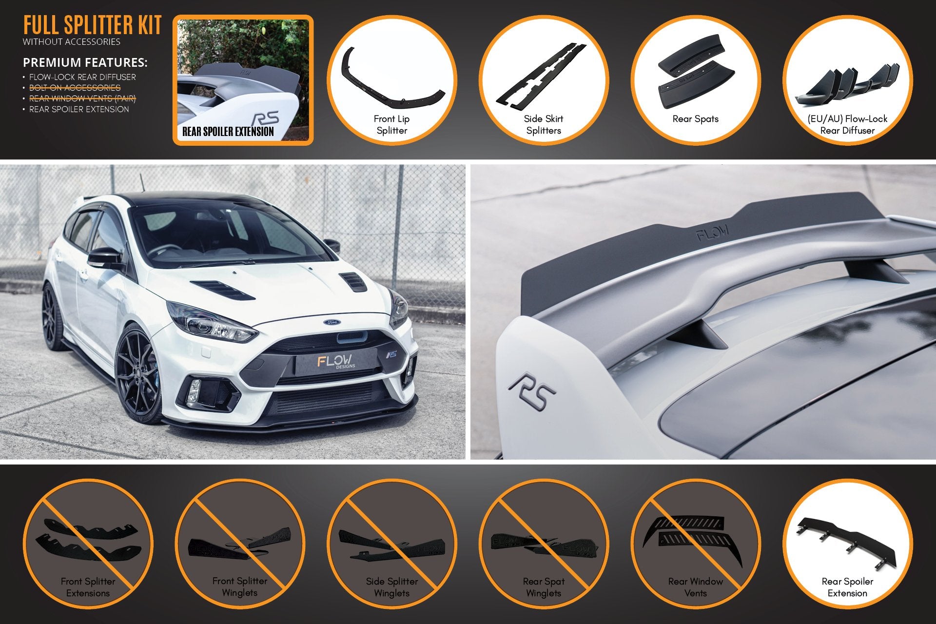 MK3 Focus RS Full Lip Splitter Set