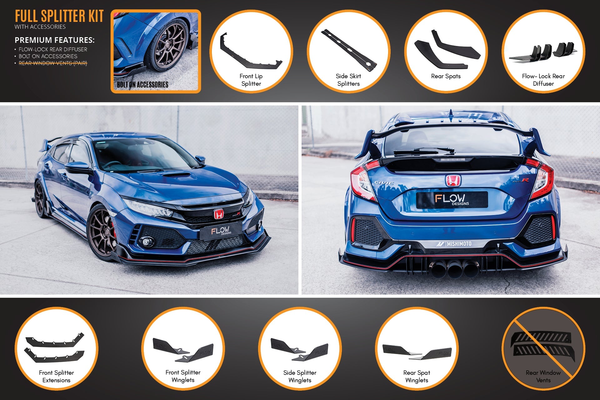 FK8 Civic Type R Full Lip Splitter Set