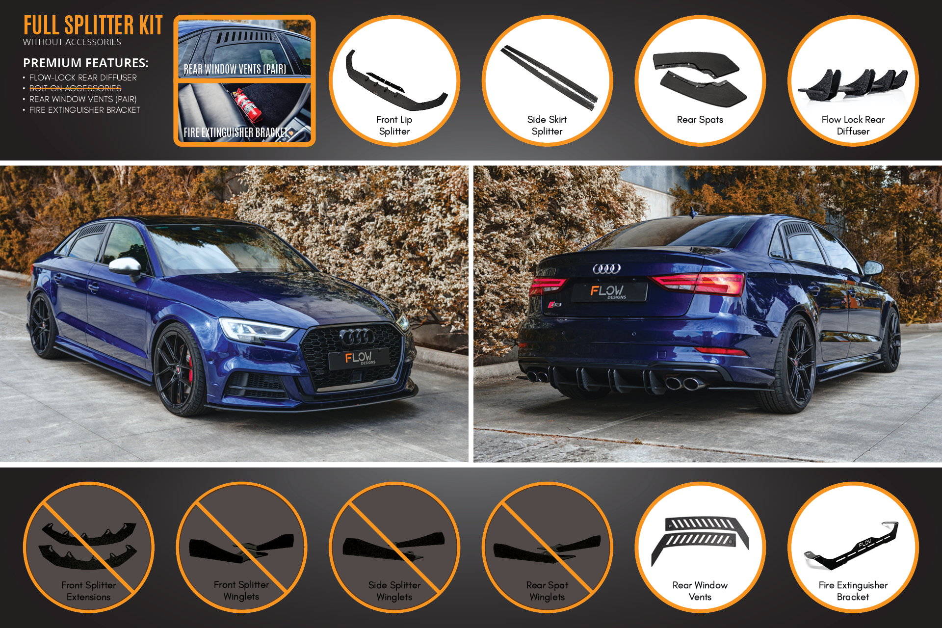 S3 8V Sedan Facelift Full Lip Splitter Set