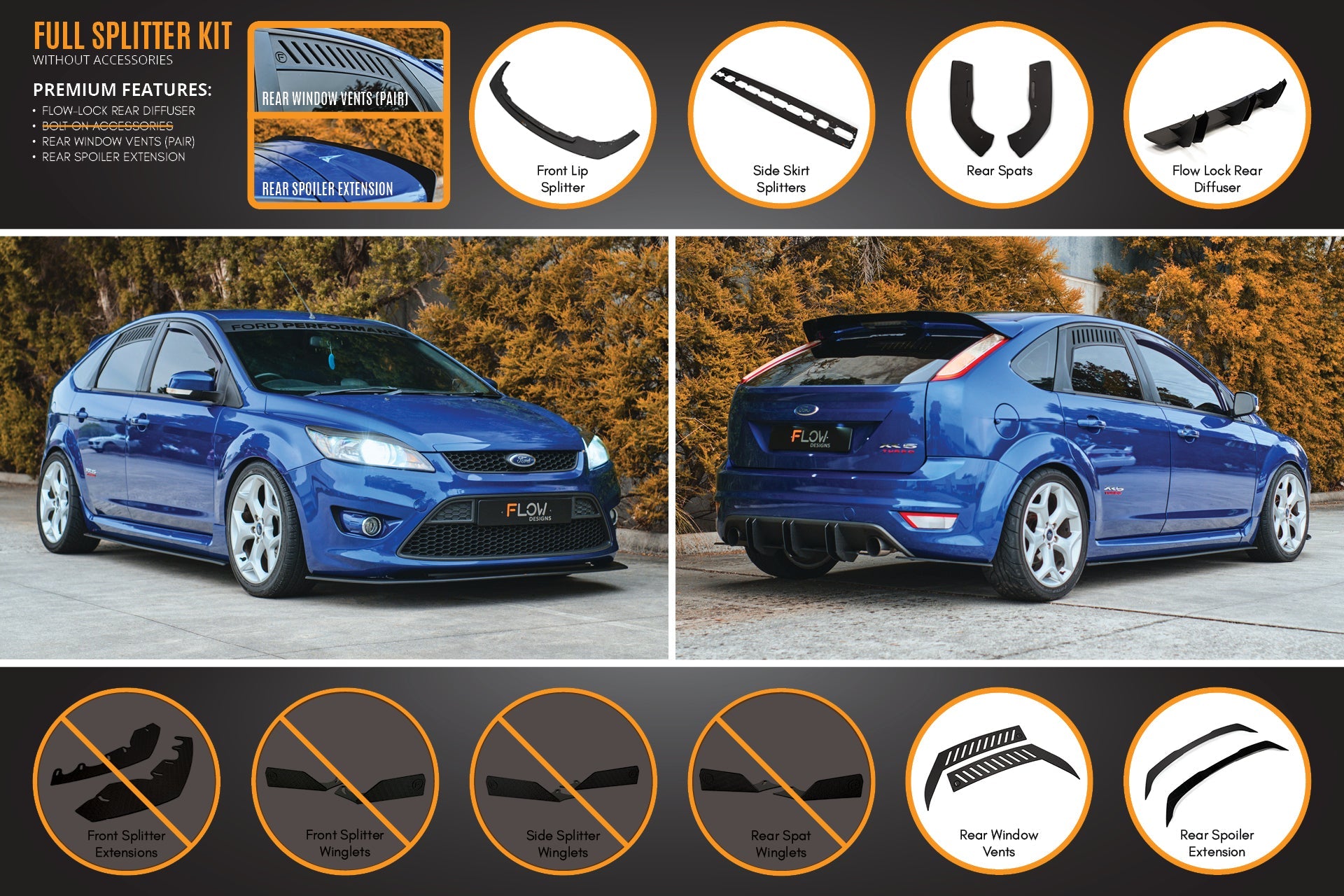 XR5 Focus Turbo V3 Full Lip Splitter Set