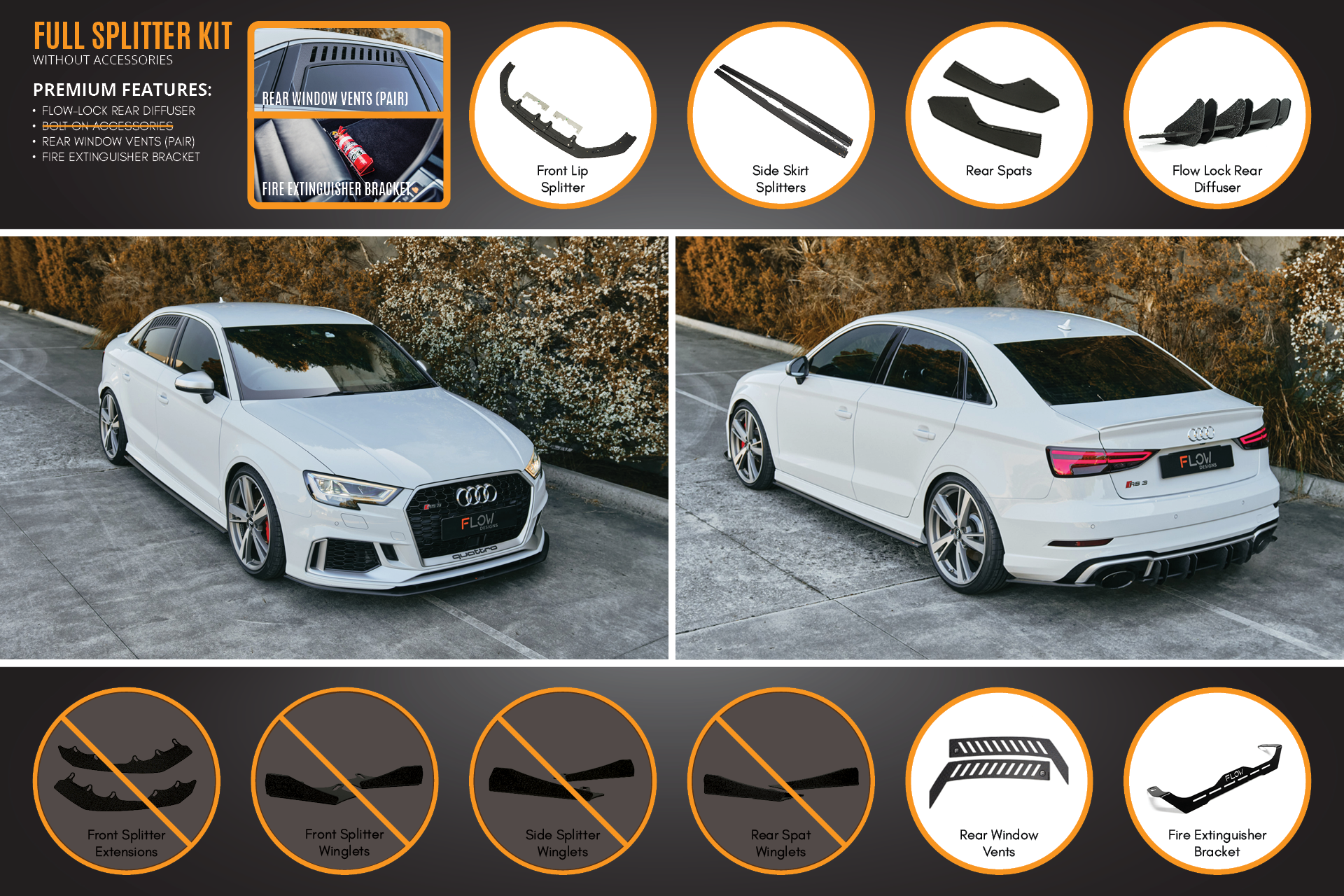 RS3 8V Sedan Facelift Full Lip Splitter Set