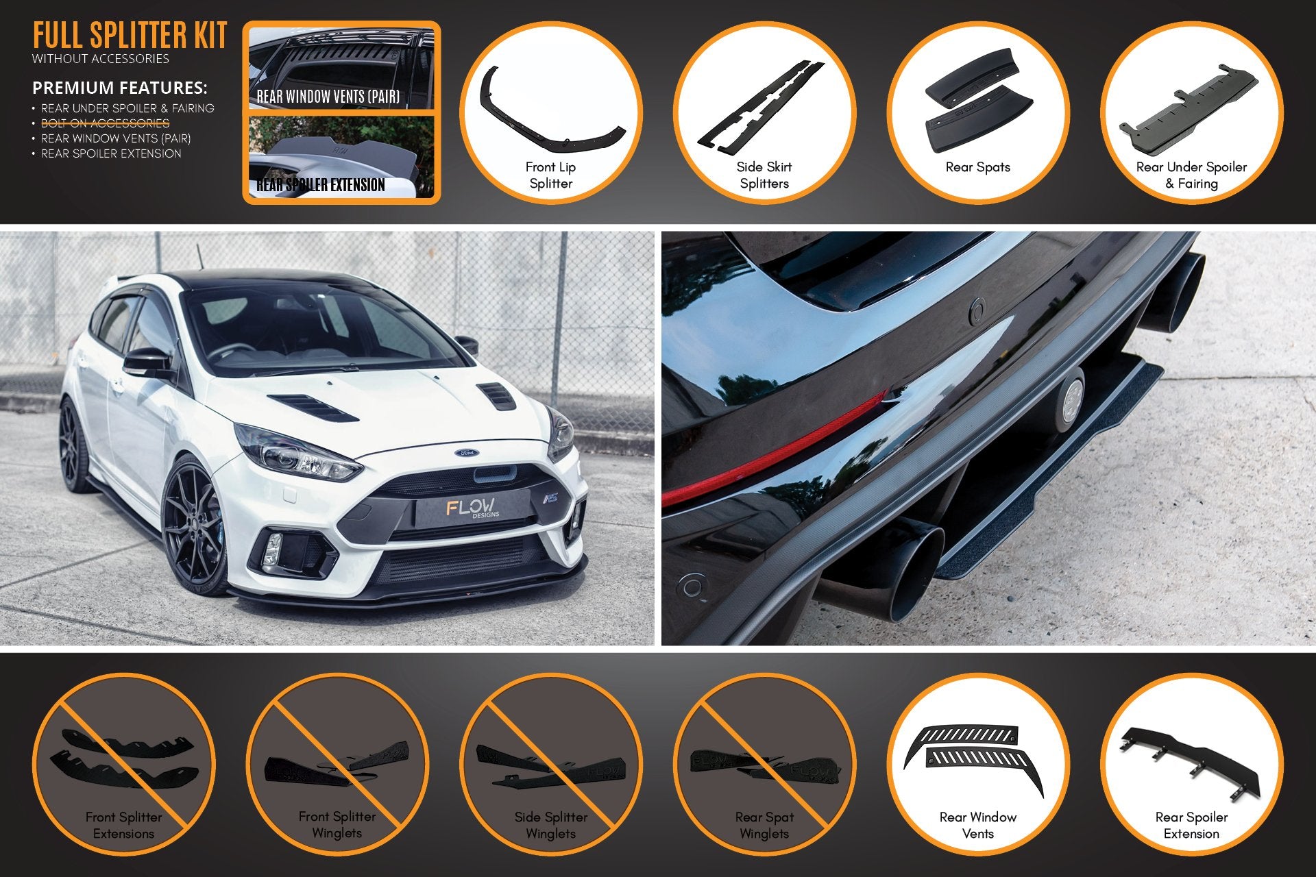 MK3 Focus RS Full Lip Splitter Set