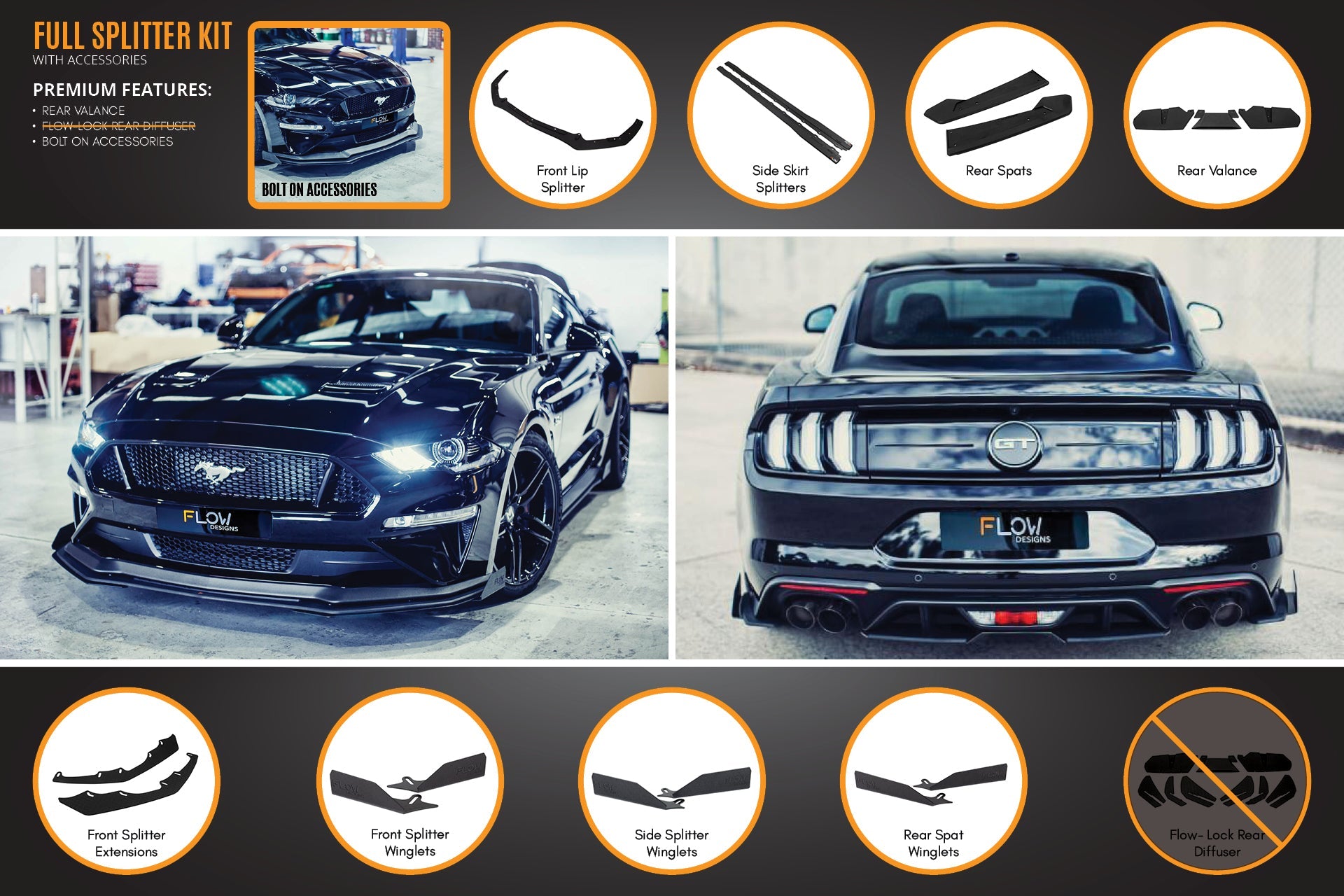 GT Mustang S550 FN Full Lip Splitter Set