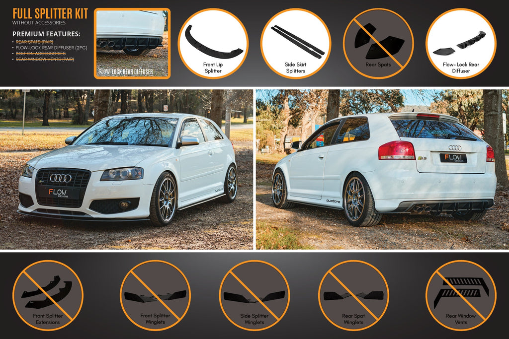 Buy Audi S3 8P Hatch (PFL) Full Lip Splitter Set Online | Flow Designs ...