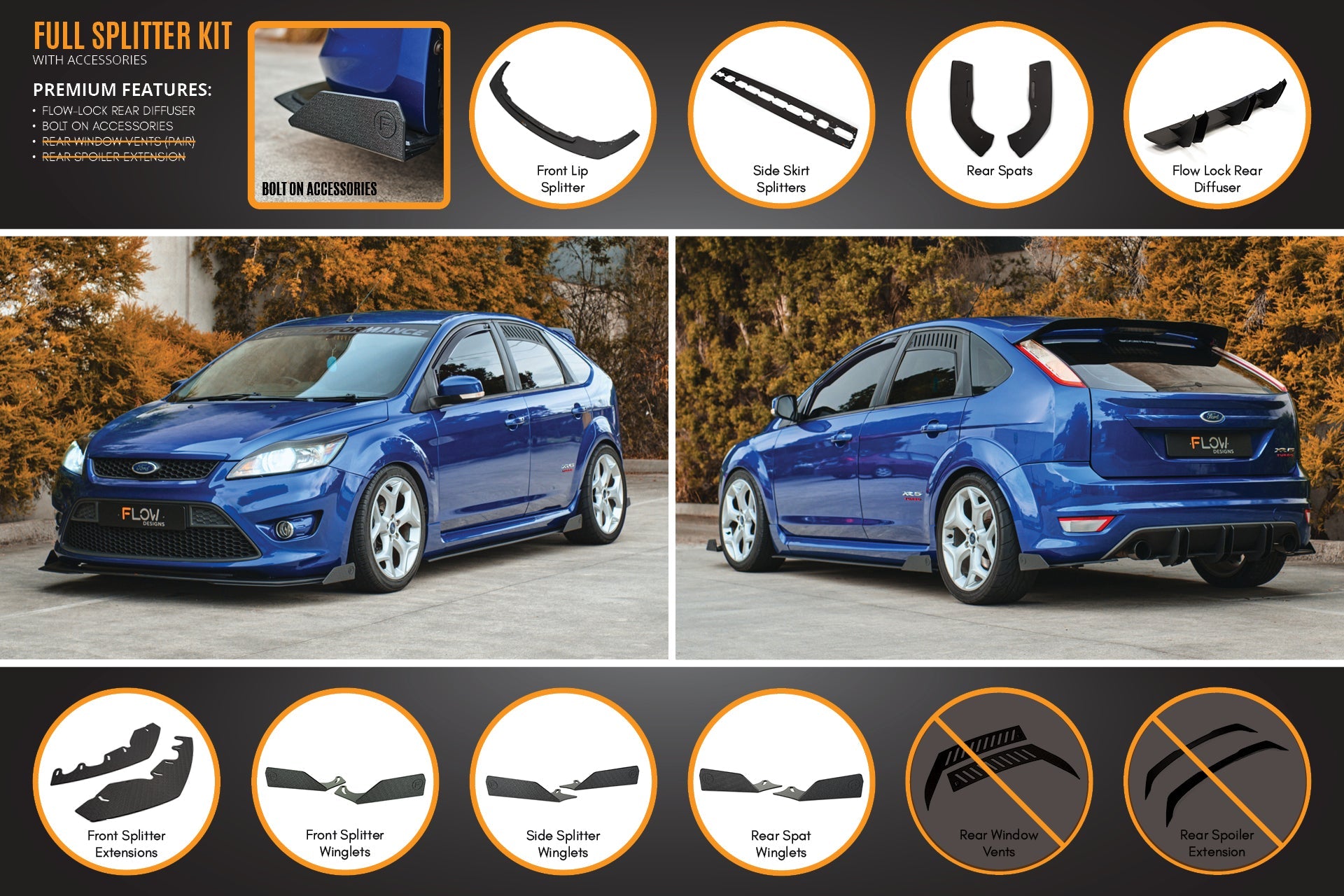 XR5 Focus Turbo V3 Full Lip Splitter Set