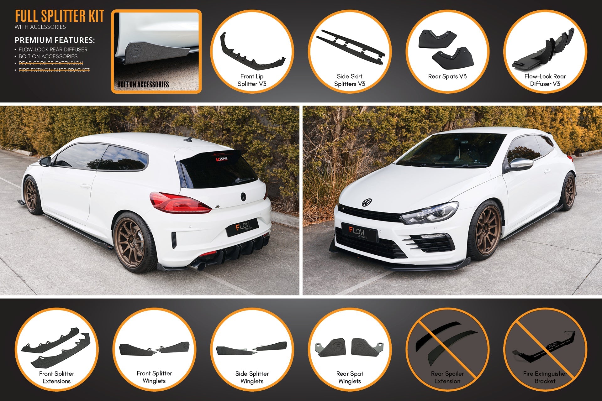 Scirocco R FL V3 Full Lip Splitter Set