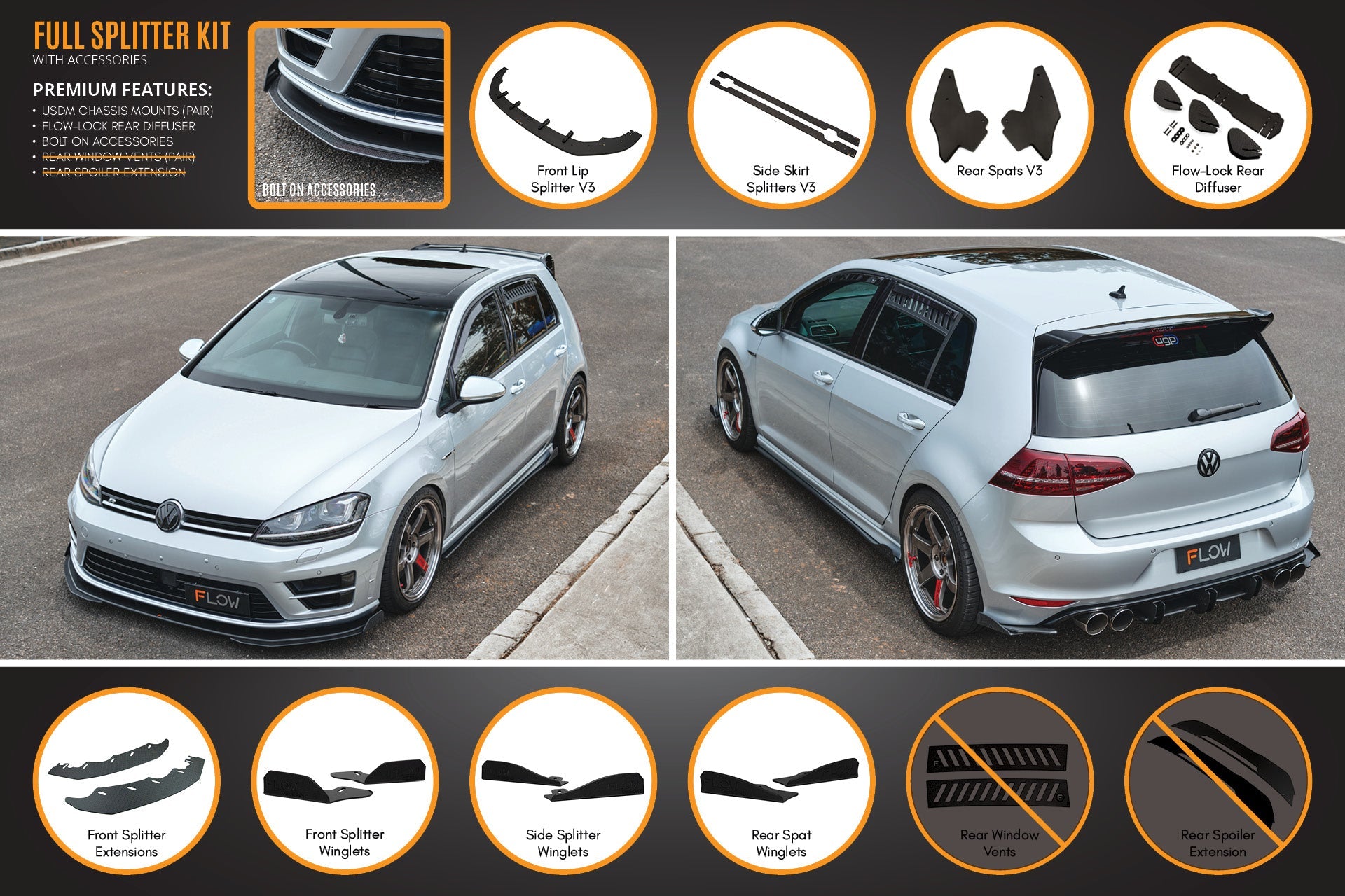 MK7 Golf R (USDM) Full Lip Splitter Set