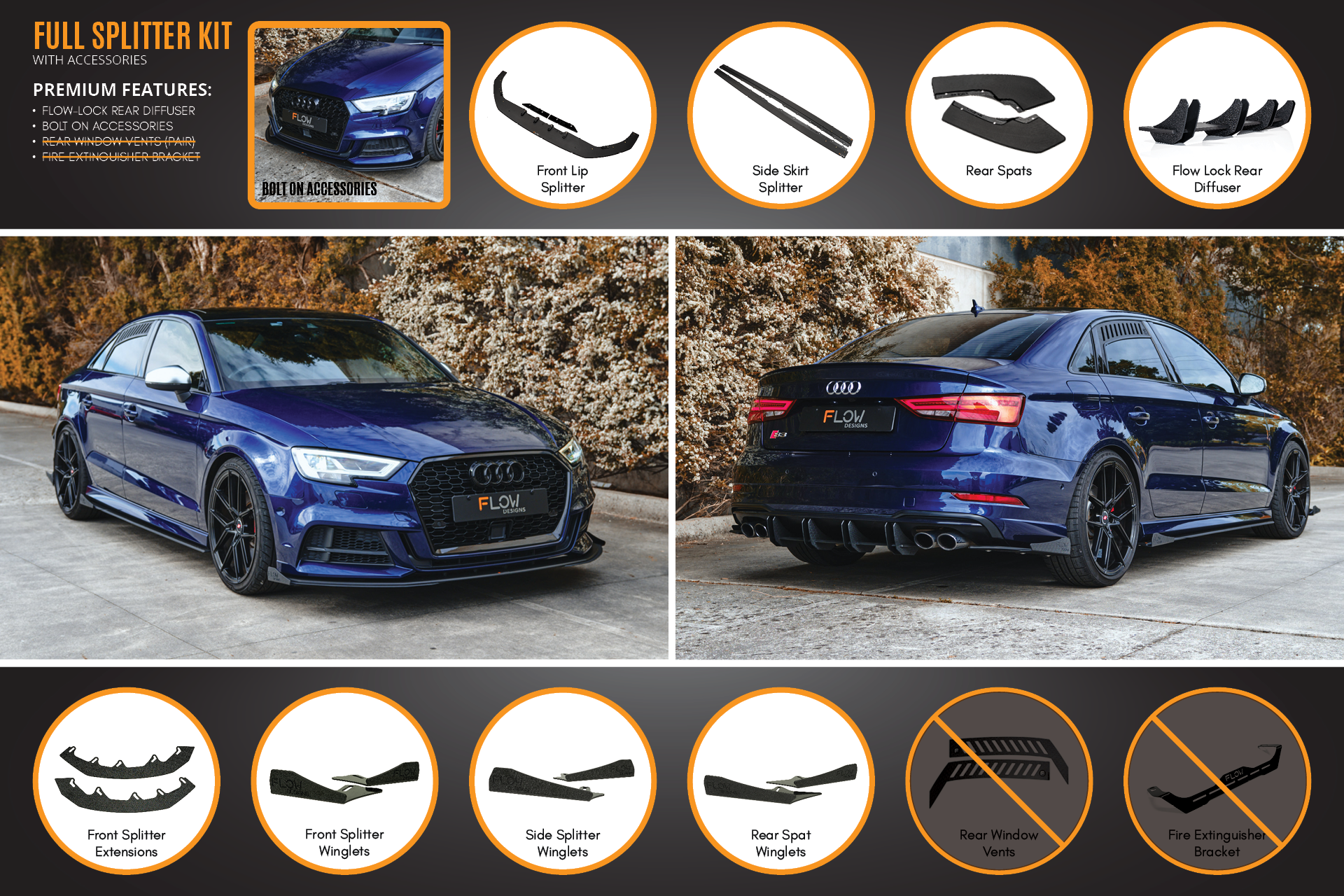 S3 8V Sedan Facelift Full Lip Splitter Set