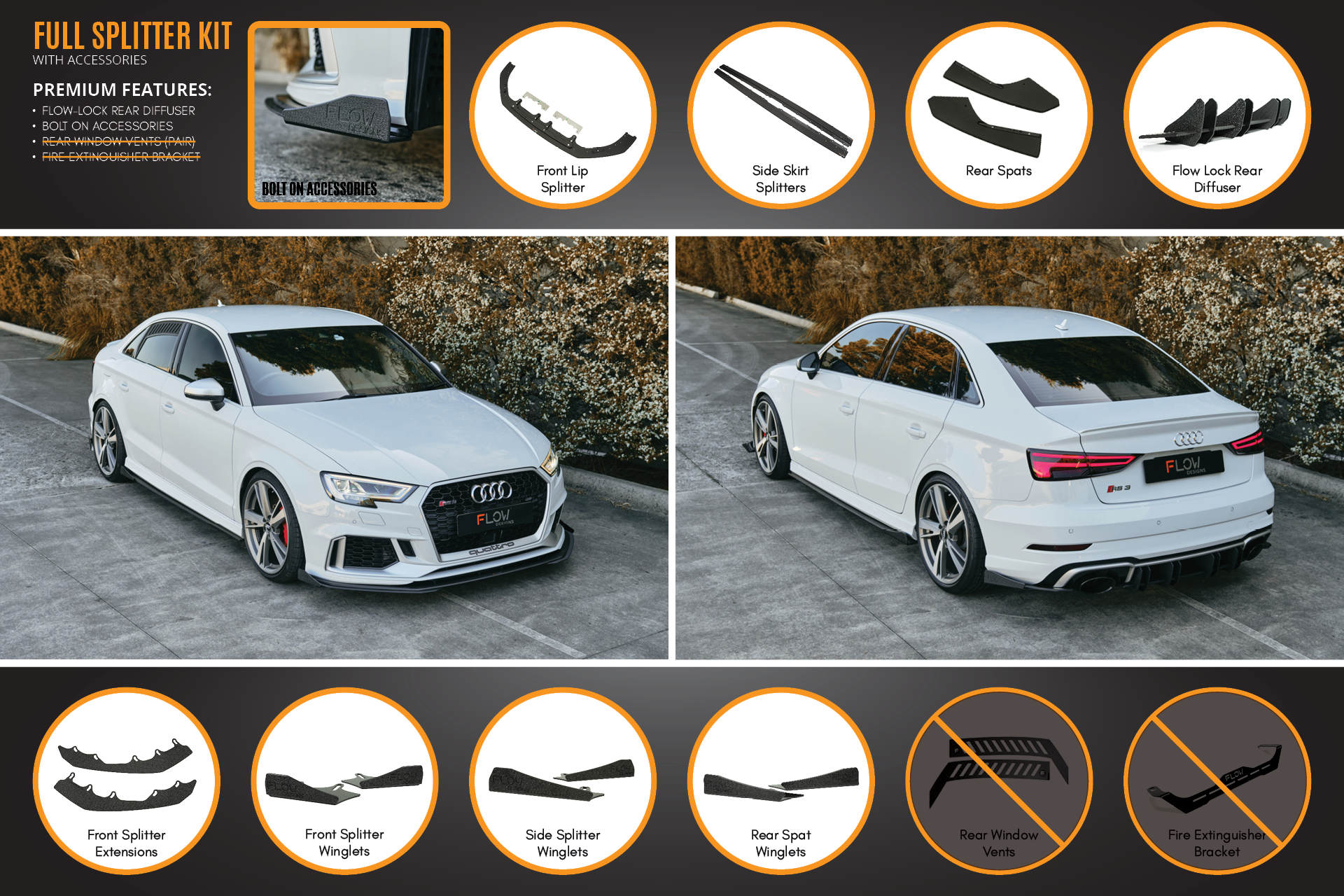 RS3 8V Sedan Facelift Full Lip Splitter Set