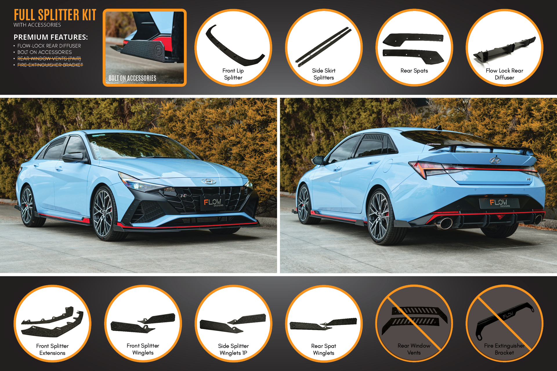 CN7 Elantra N Sedan 2021 Full Lip Splitter Set