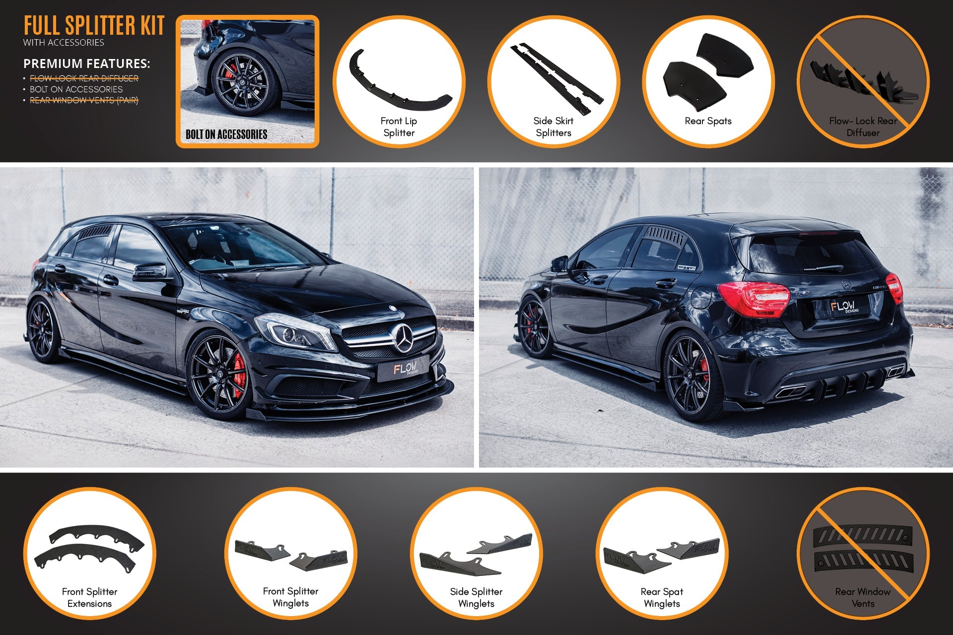 A45 AMG W176 (PFL) Full Lip Splitter Set