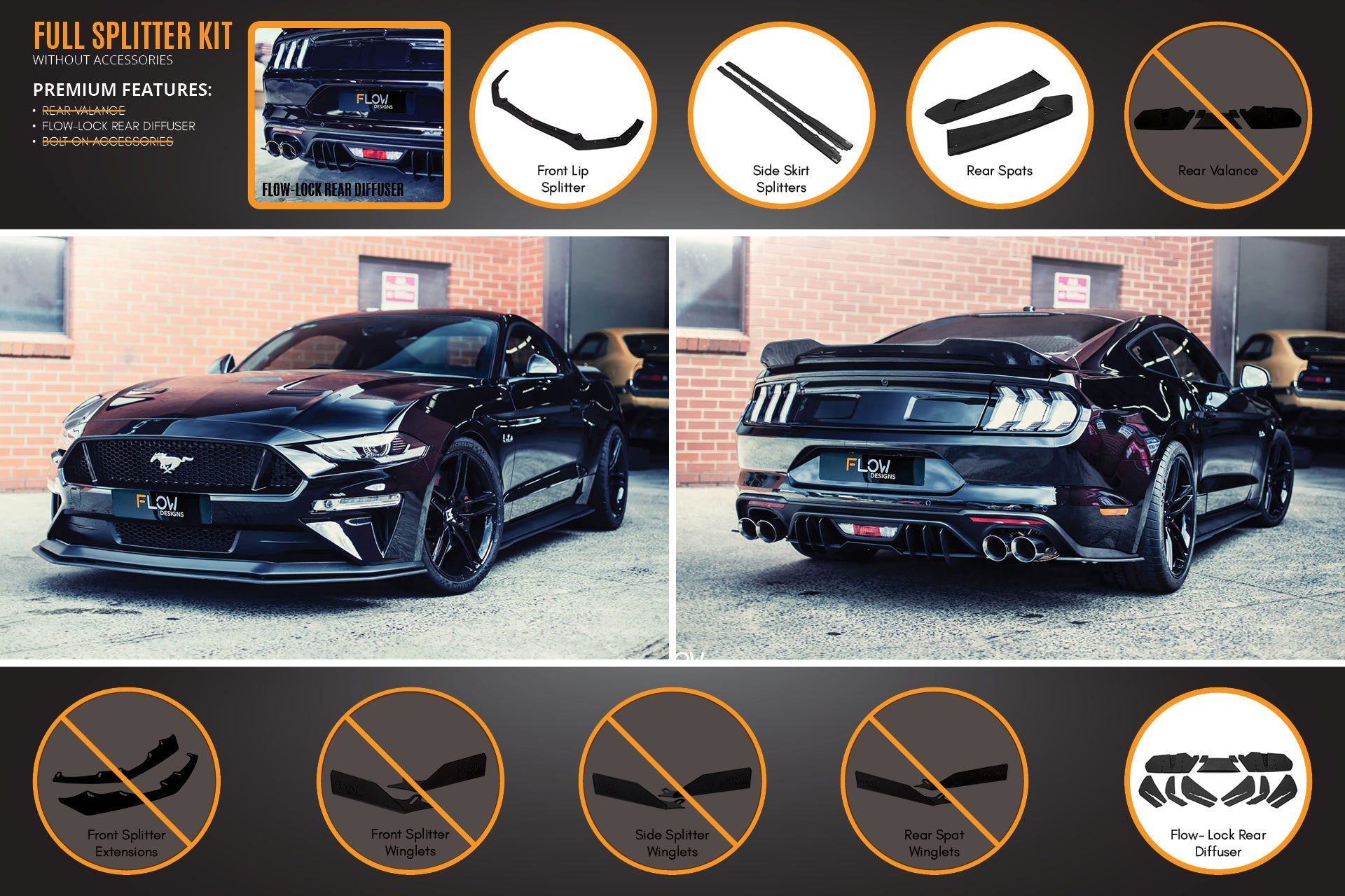 GT Mustang S550 FN Full Lip Splitter Set